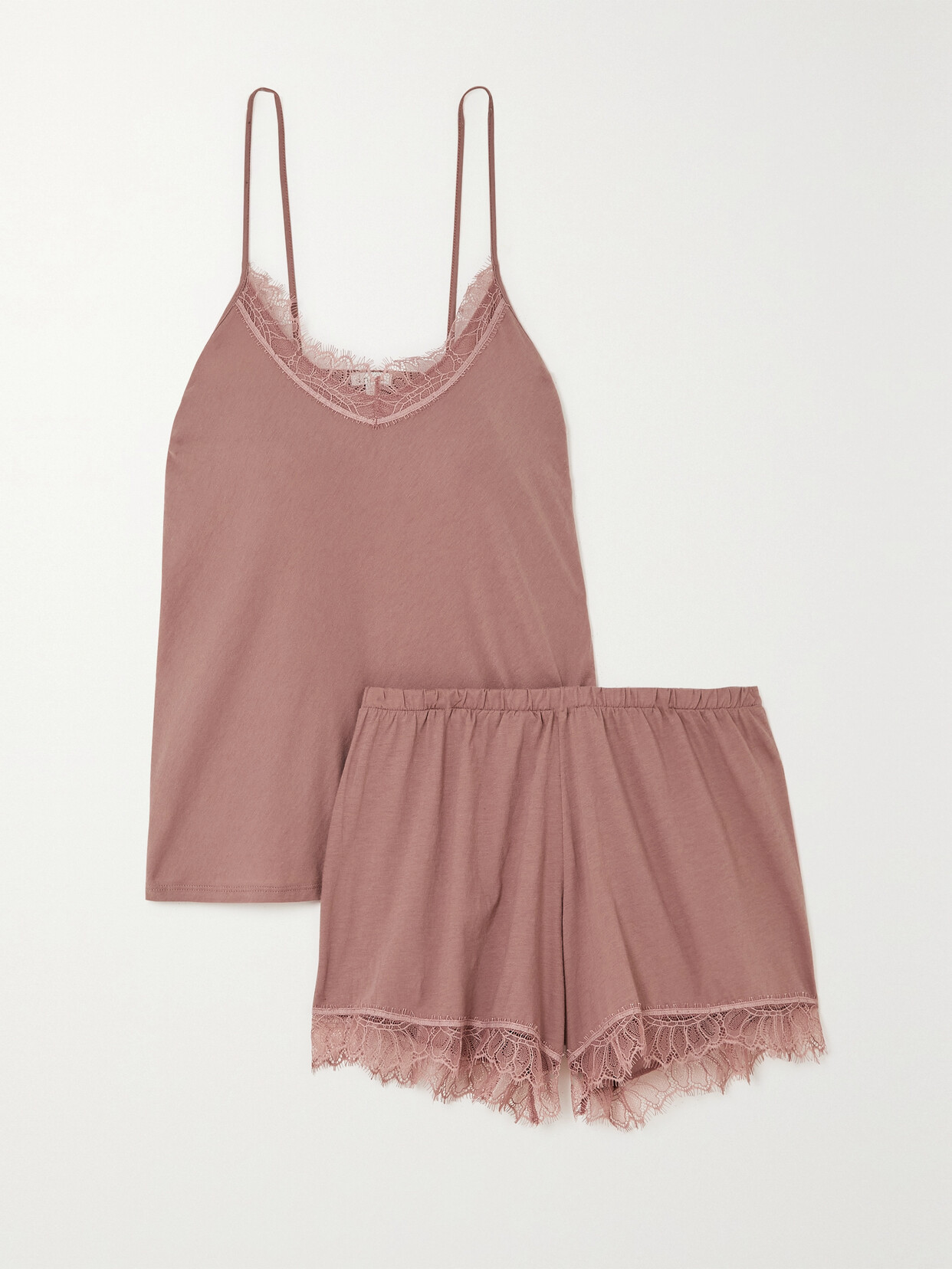 Skin Lace-trimmed Organic Cotton-jersey Pajama Set - Pink