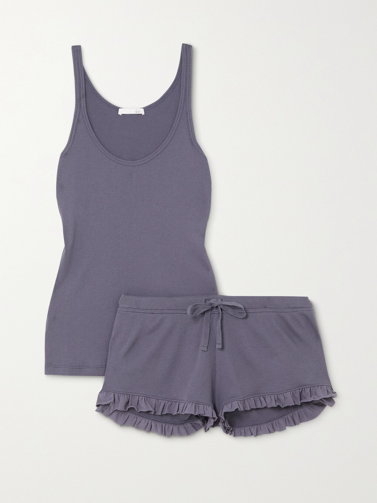Skin Raisa Raffaela Ribbed Pima Cotton-jersey Tank And Shorts Set - Blue