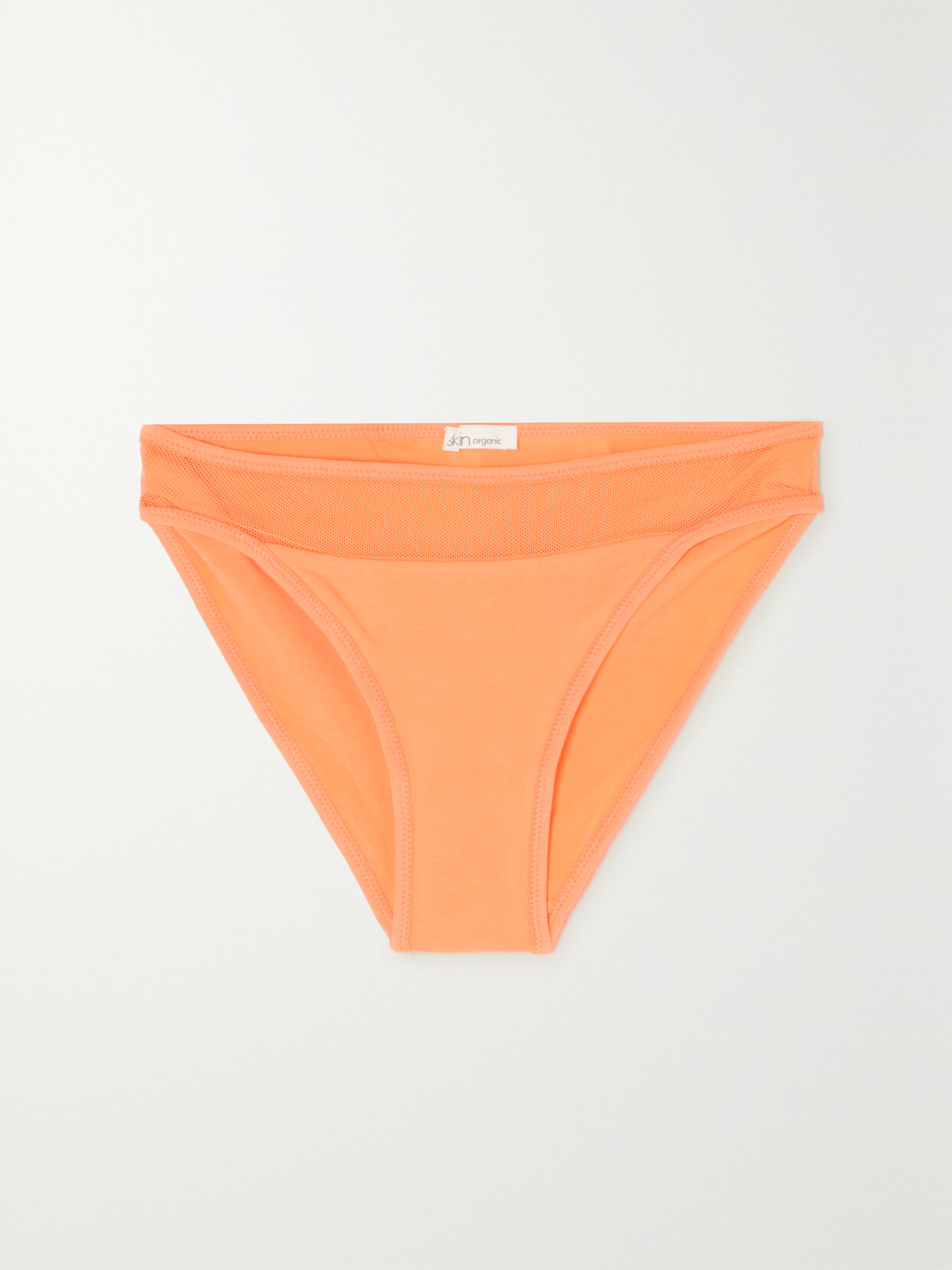 Skin Onyx Tulle-trimmed Stretch Organic Pima Cotton-jersey Briefs In Orange