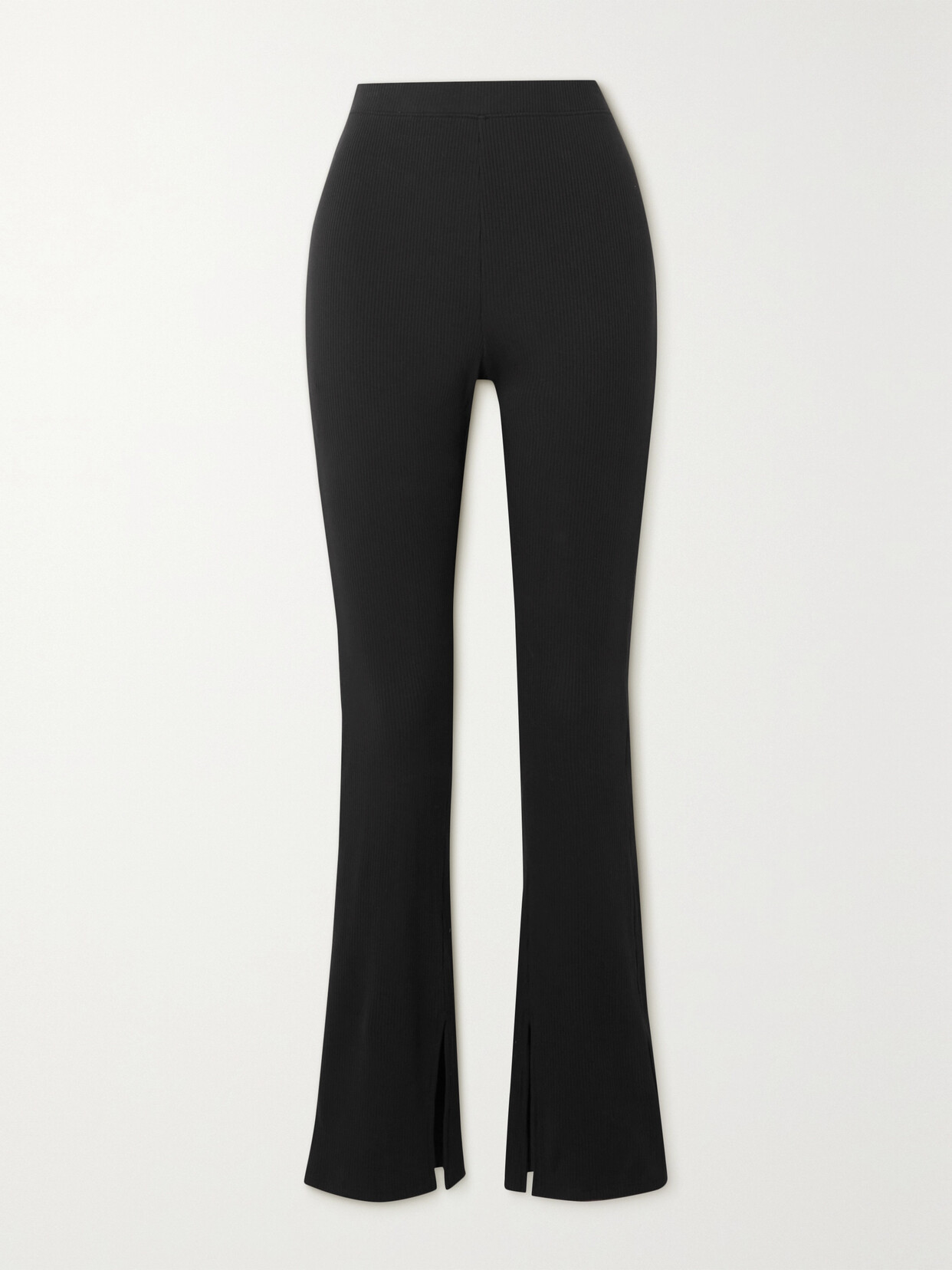 Shop Skin Ivana Ribbed Stretch-pima Cotton Flared Pants In Black