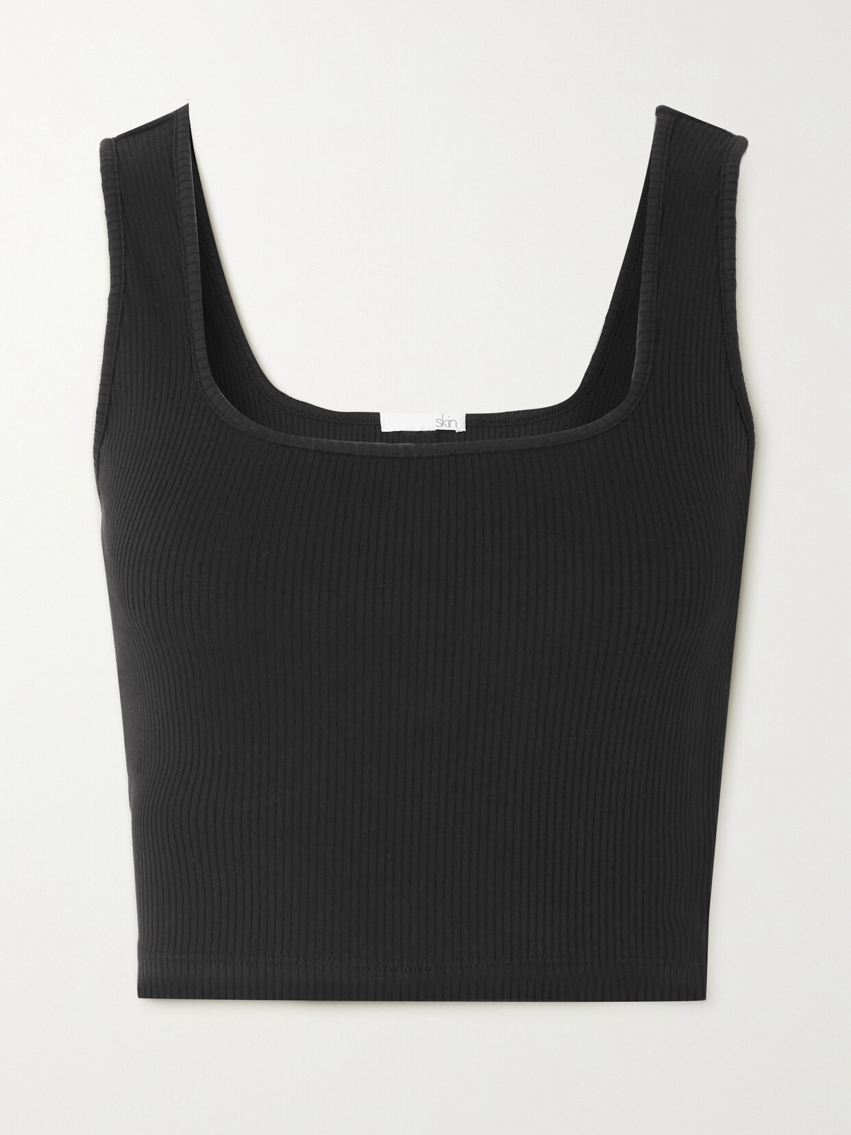 Skin Inari Cropped Ribbed Stretch-pima Cotton Tank In Black