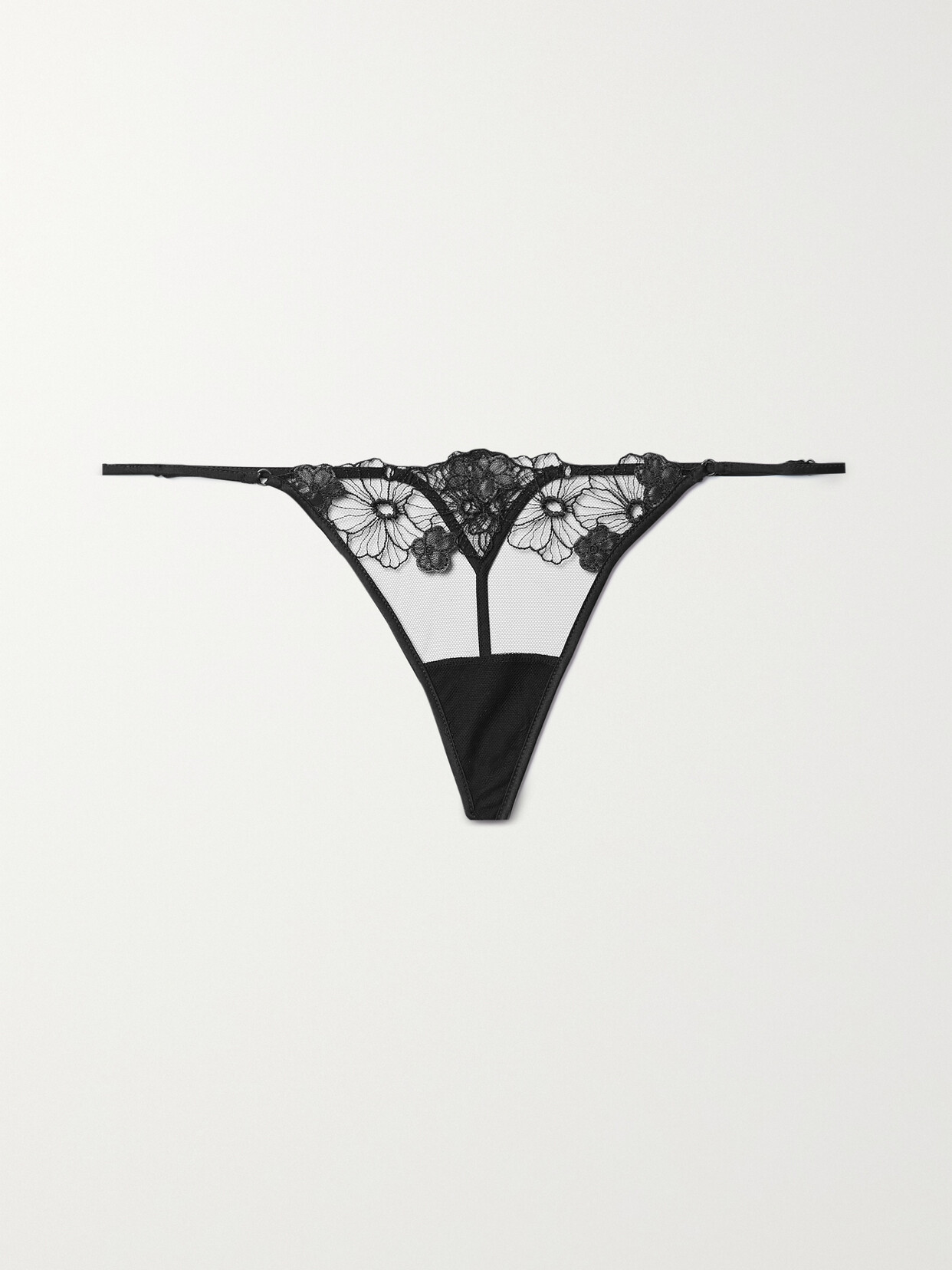 Kiki de Montparnasse - Violet Satin-trimmed Appliquéd Embroidered Tulle Thong - Black