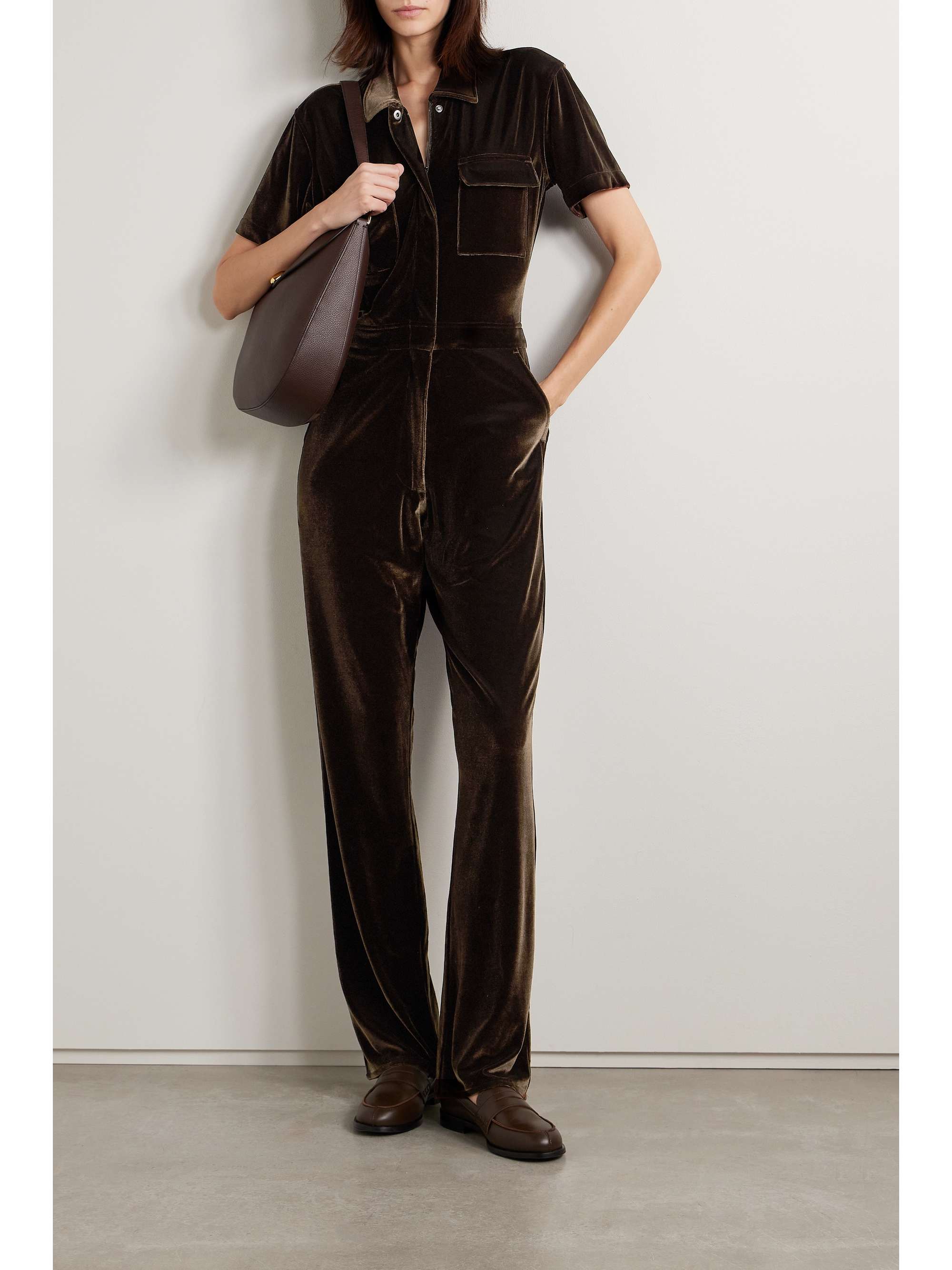 RIVET UTILITY + NET SUSTAIN Worker velvet jumpsuit