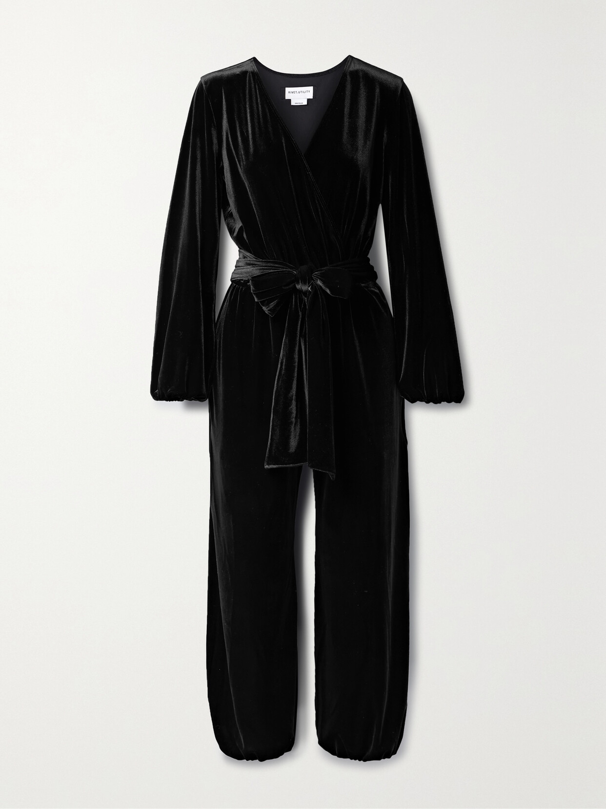 Rivet Utility Dazzler Tie-detailed Velvet Jumpsuit In Black Velvet