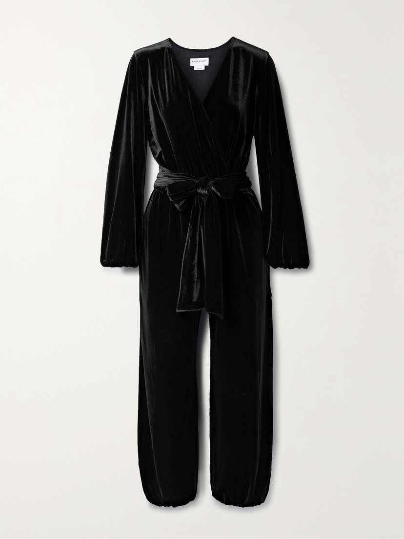 Rivet Utility + Net Sustain Dazzler Tie-detailed Velvet Jumpsuit