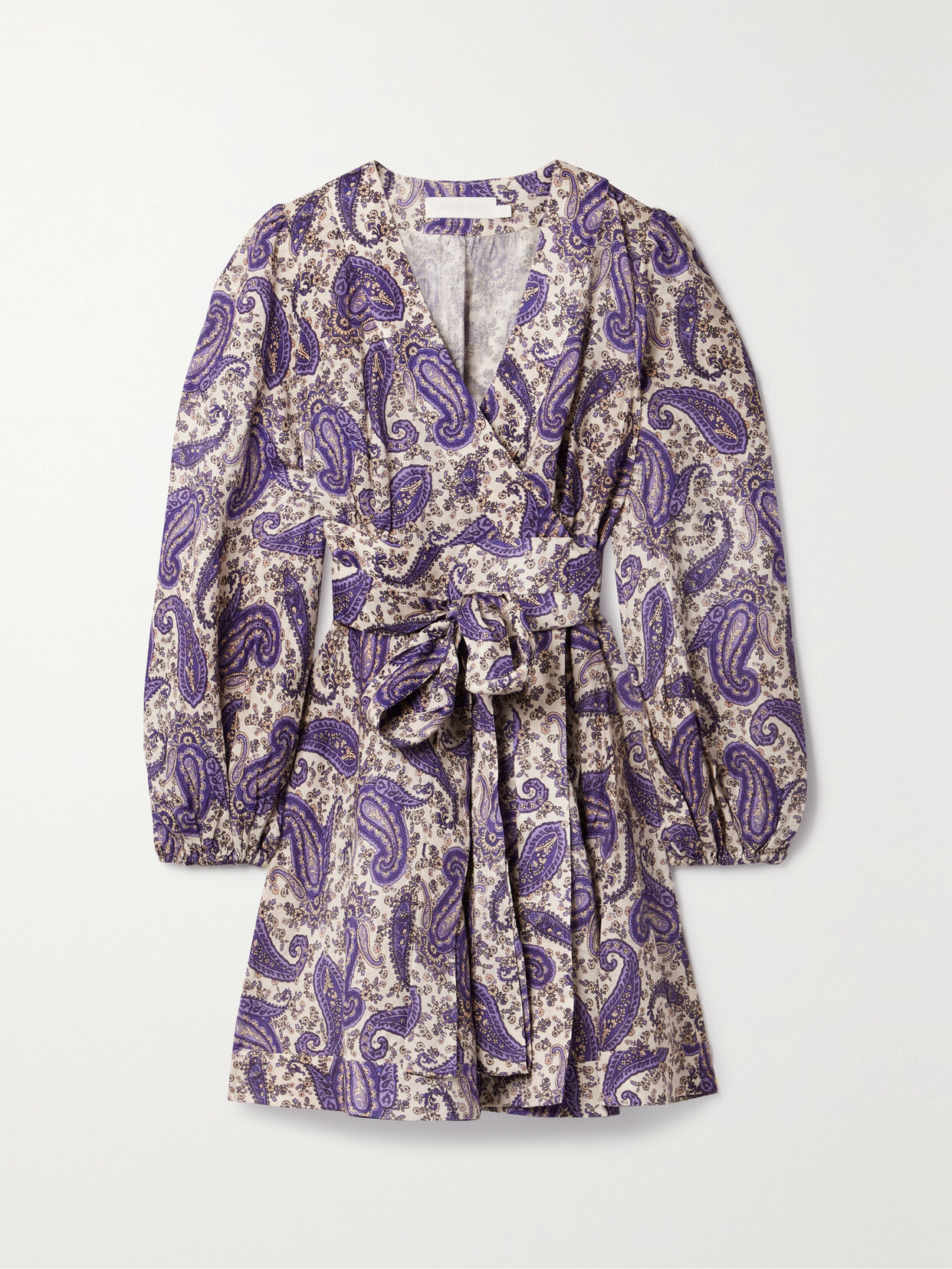 Zimmermann - Devi Paisley-print Linen Mini Wrap Dress - Purple