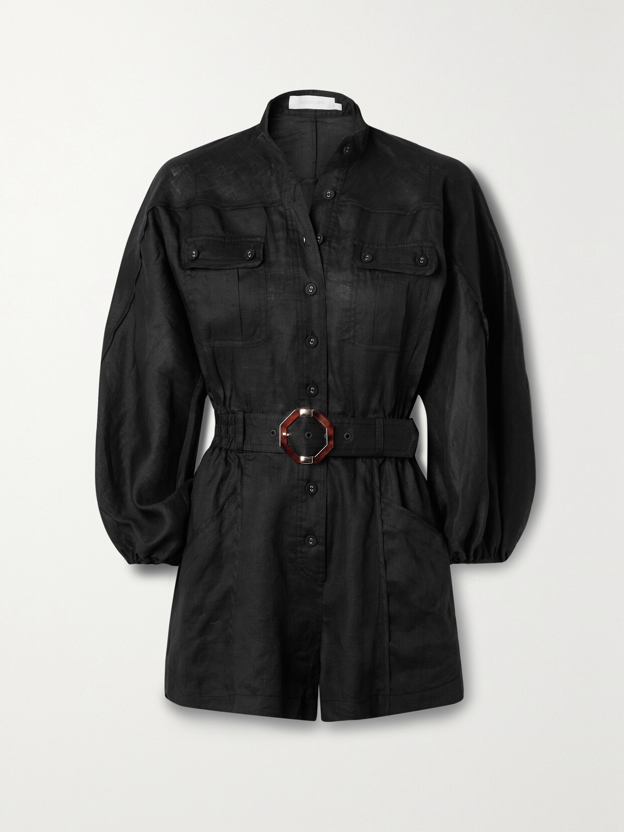 Zimmermann Devi Button-front Paneled Playsuit In Black