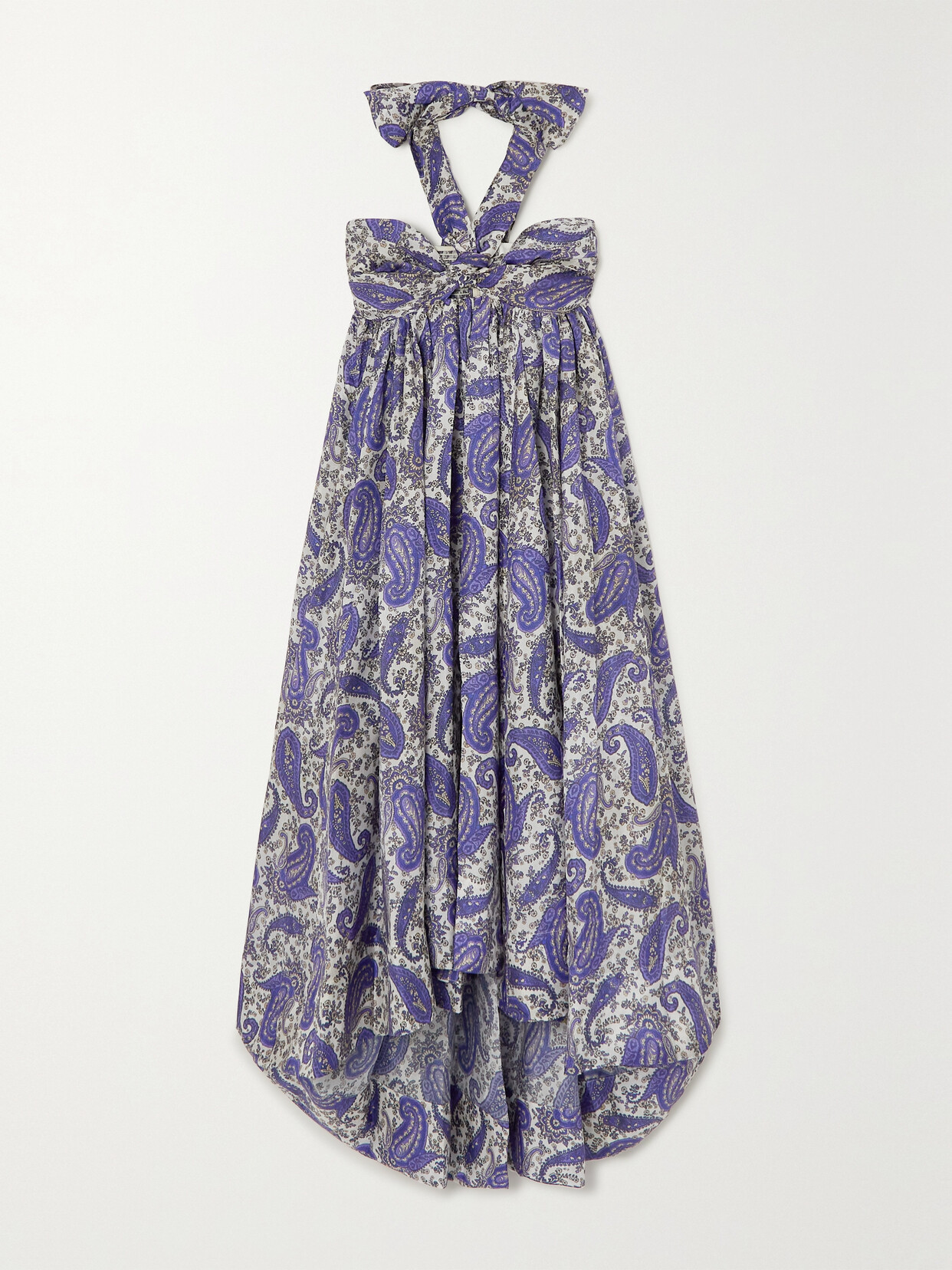 ZIMMERMANN DEVI PLEATED PRINTED SILK HALTERNECK MIDI DRESS