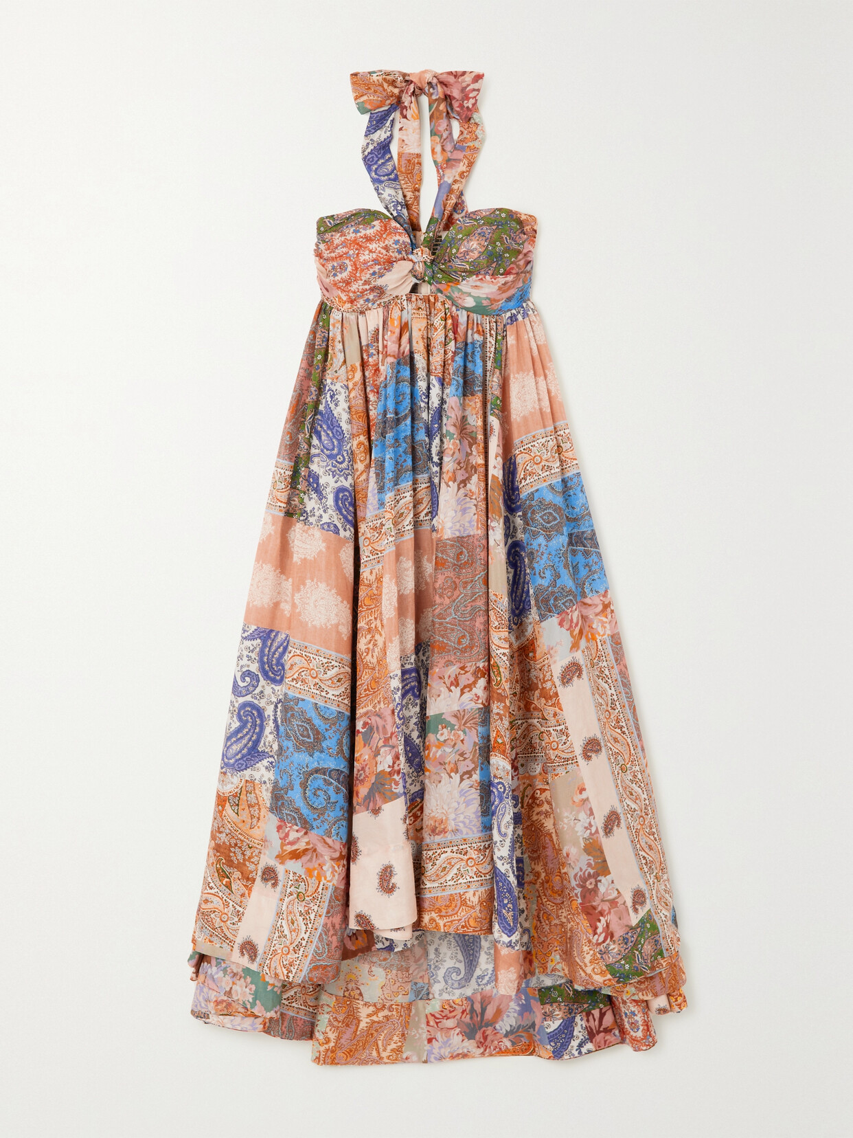 Zimmermann Devi Pleated Paisley-print Silk Halterneck Midi Dress In Pink