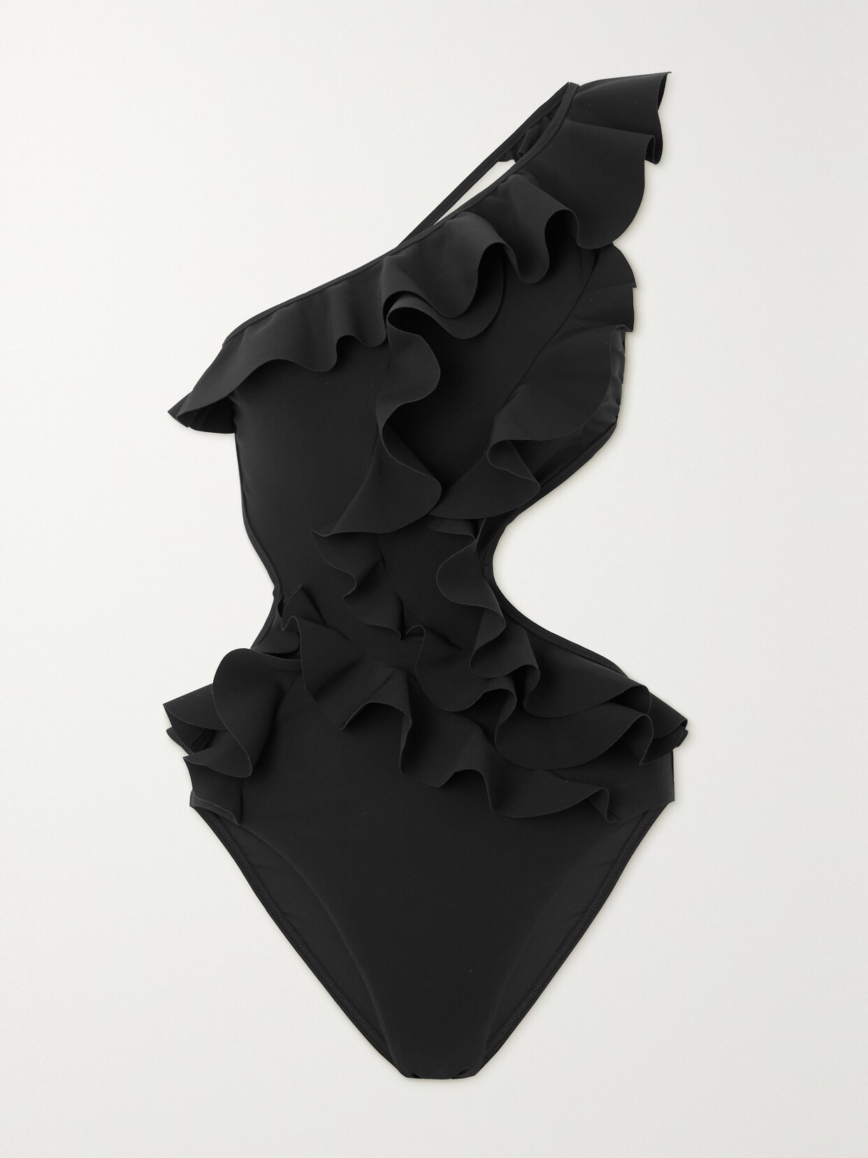 Zimmermann Devi One-shoulder Cutout Ruffled Swimsuit - Black