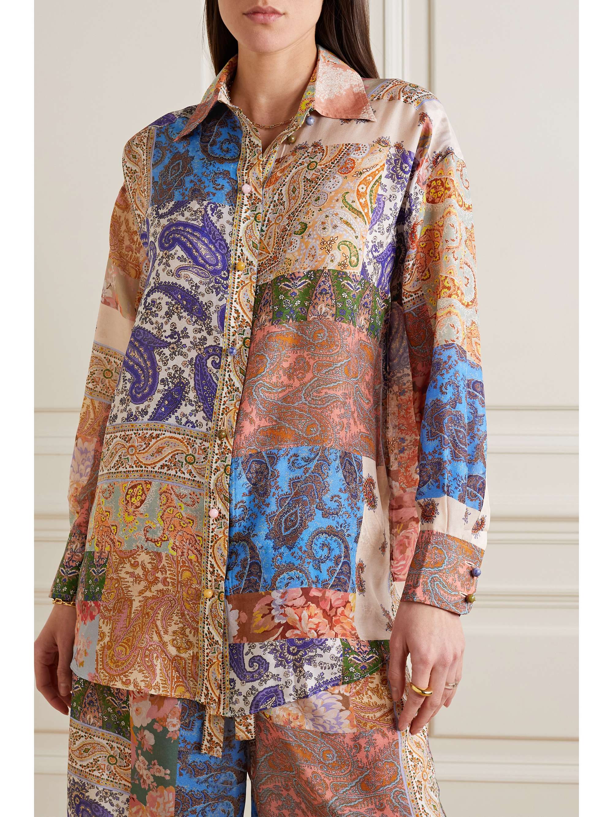 ZIMMERMANN Davi patchwork paisley-print silk shirt
