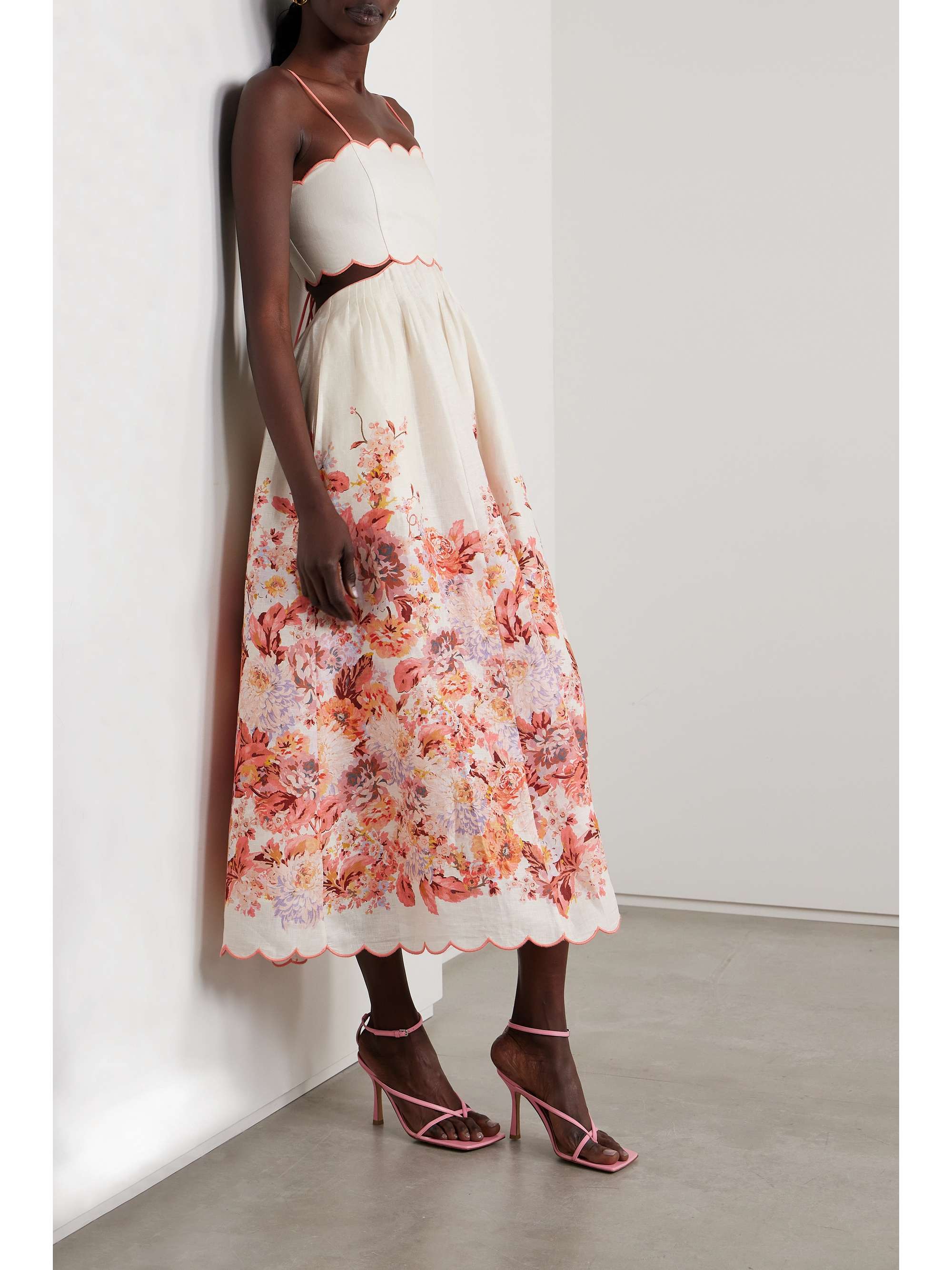 ZIMMERMANN Devi cutout floral-print linen midi dress | NET-A-PORTER