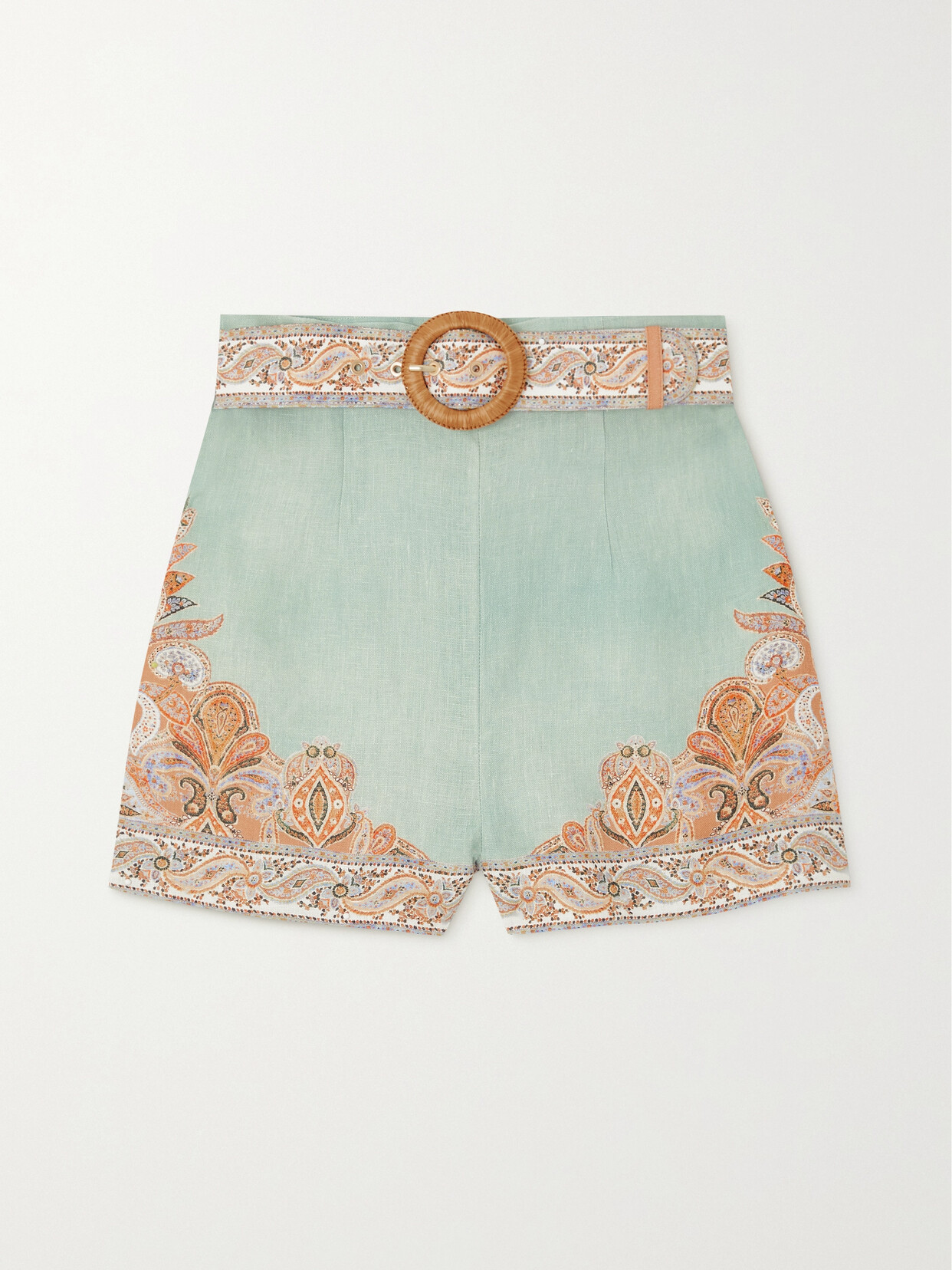 ZIMMERMANN DEVI BELTED PAISLEY-PRINT LINEN SHORTS