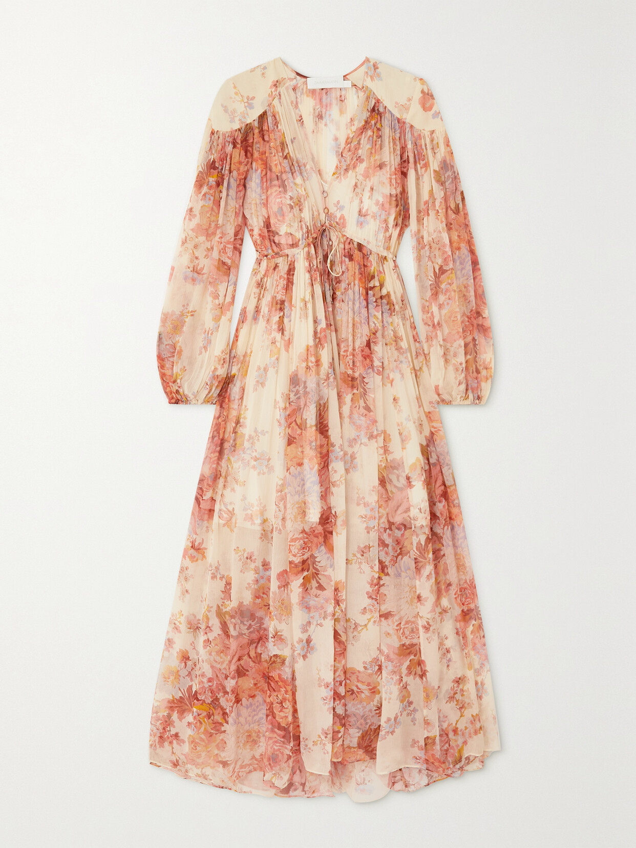 Shop Zimmermann Devi Gathered Floral-print Silk-chiffon Midi Dress In Red