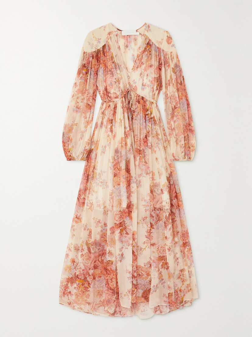 Zimmermann Devi Gathered Floral-print Silk-chiffon Midi Dress