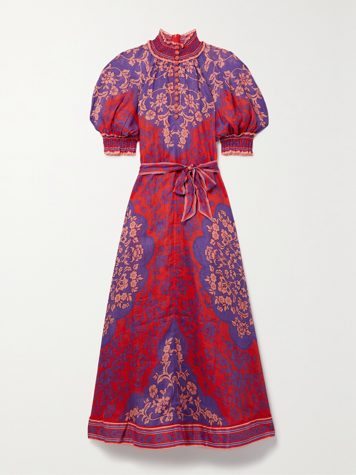 Zimmermann Raie Swing Belted Printed Ramie Maxi Dress - Purple