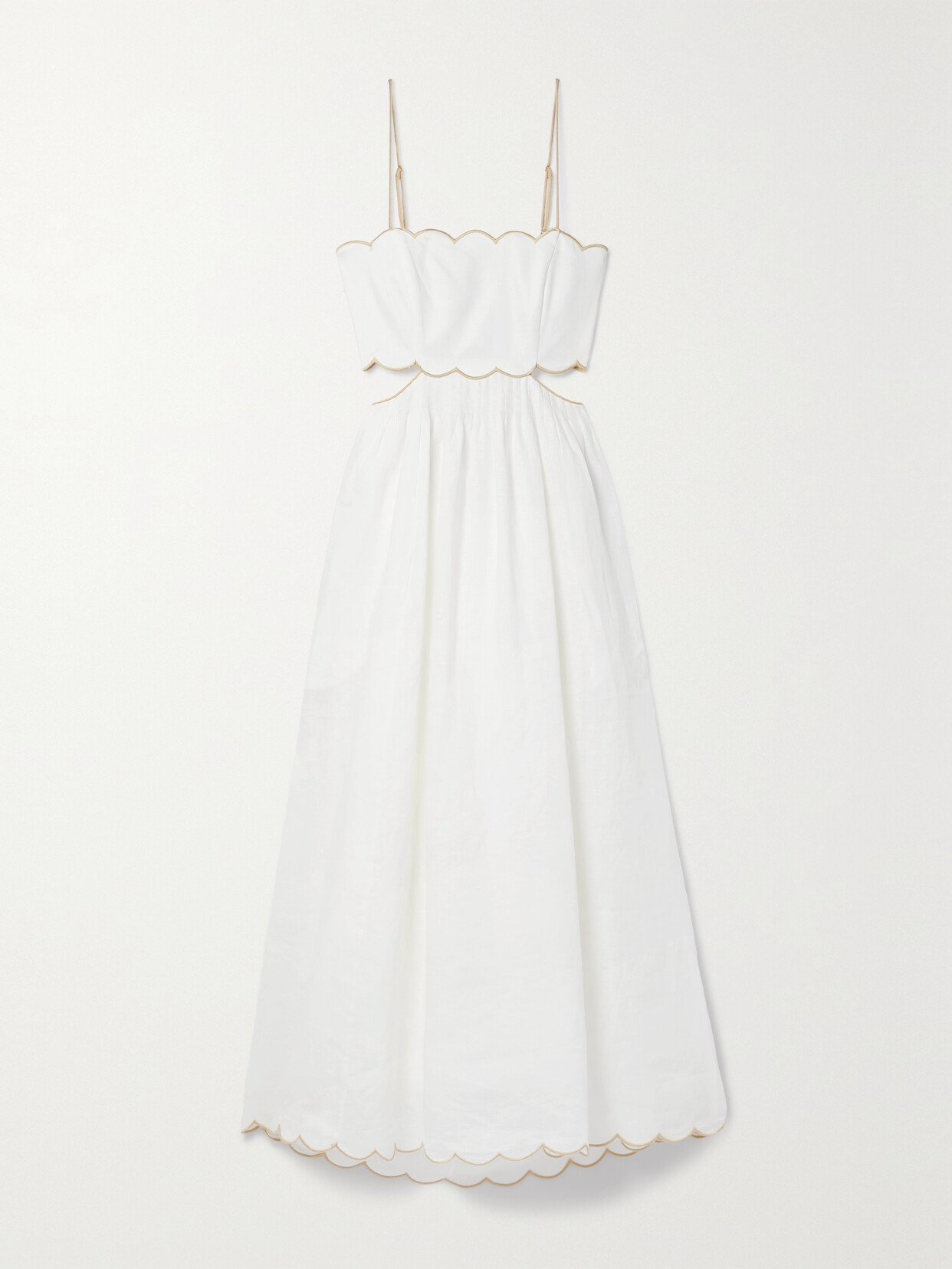 Zimmermann - Devi Shell-embellished Cutout Scalloped Linen Midi Dress - Ivory