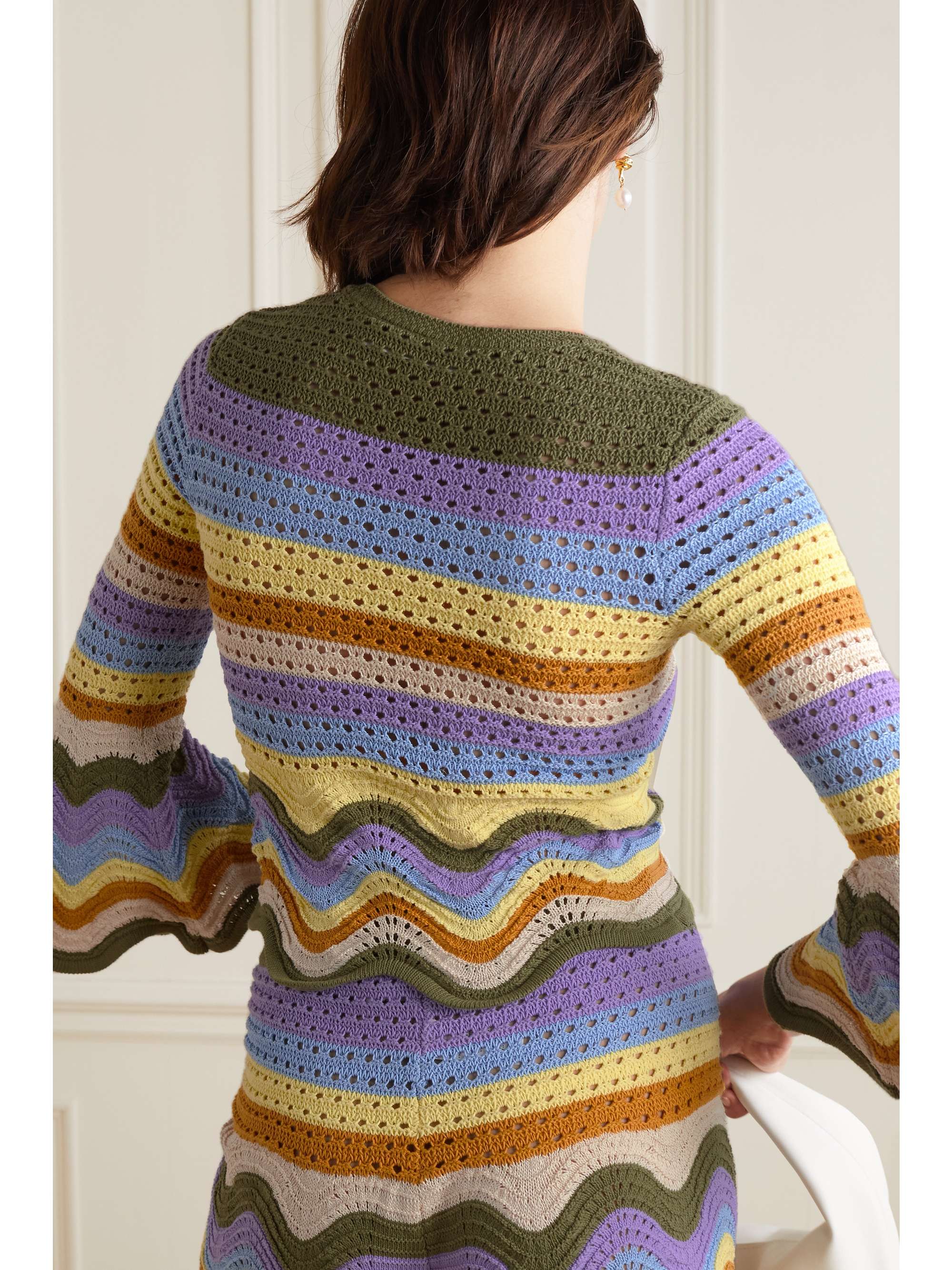 ZIMMERMANN Raie scalloped striped crocheted cotton sweater NETAPORTER