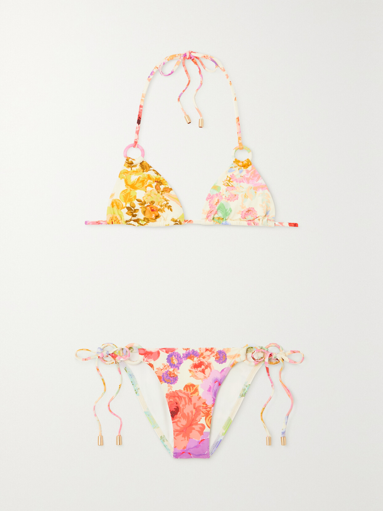 Zimmermann - Raie Floral-print Triangle Halterneck Bikini - Red