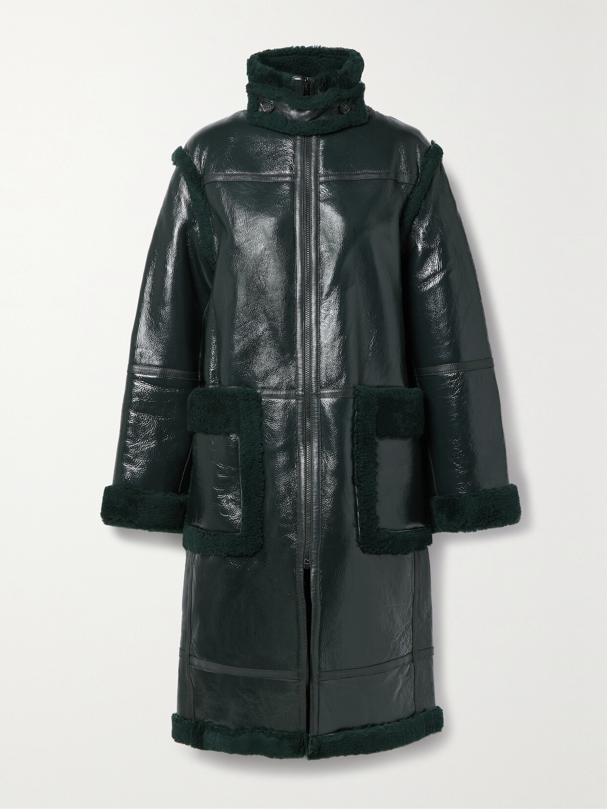 Helmut Lang Paneled Shearling Coat - Green