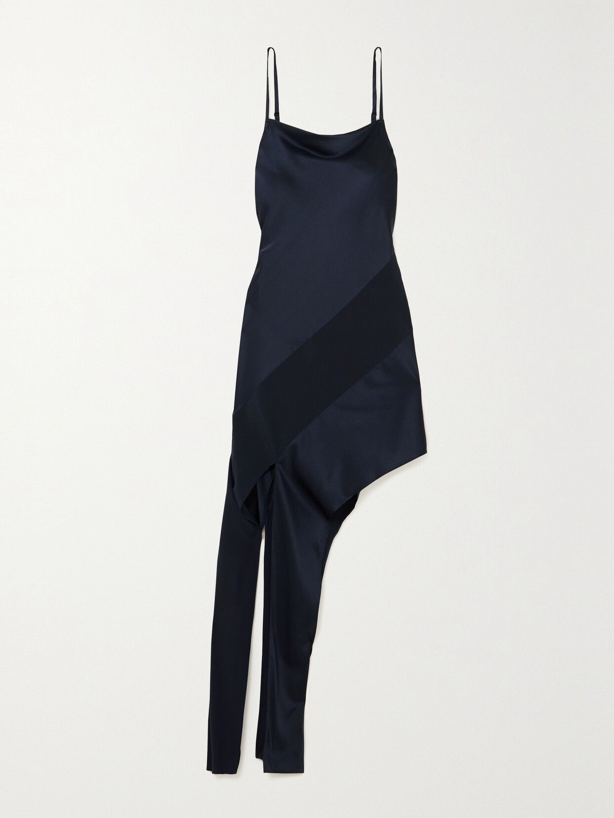Helmut Lang Slash Asymmetric Crepe-trimmed Stretch-silk Midi Dress In Blue