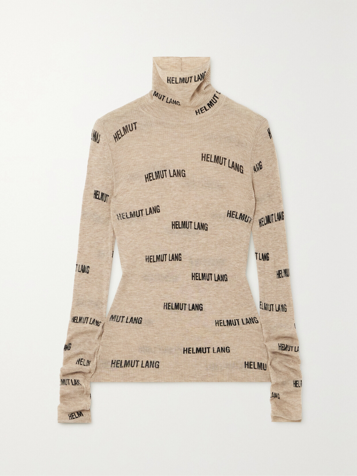 Helmut Lang - Printed Ribbed Wool Turtleneck Top - Brown