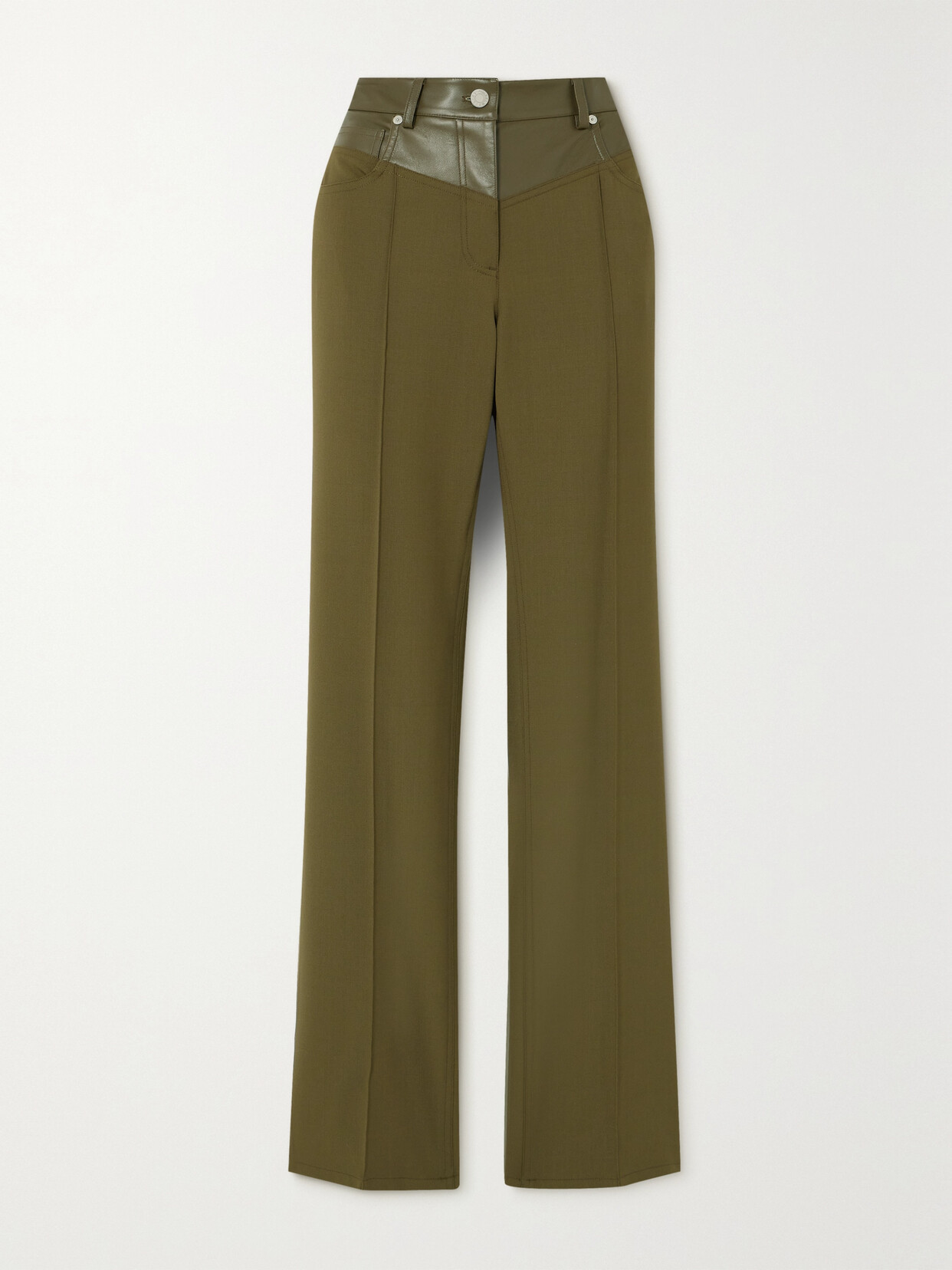 Helmut Lang - Garter Leather-trimmed Twill Straight-leg Pants - Green