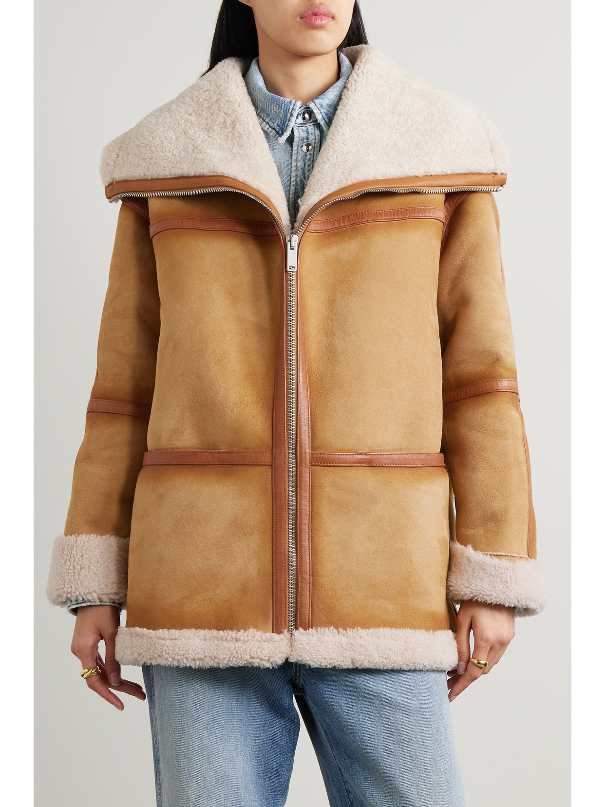 Halfboy Shearling Leather Coat In Brown