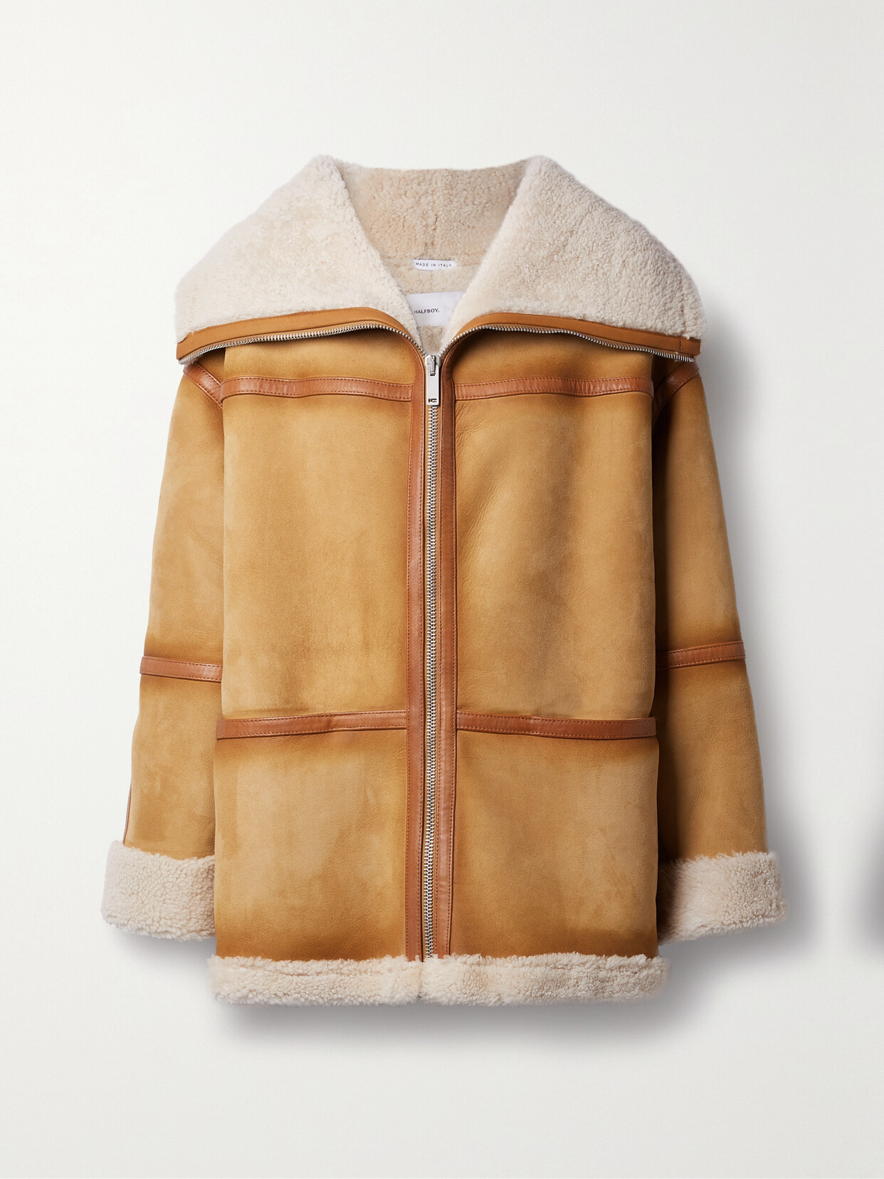 Halfboy Shearling Leather Coat In Braun