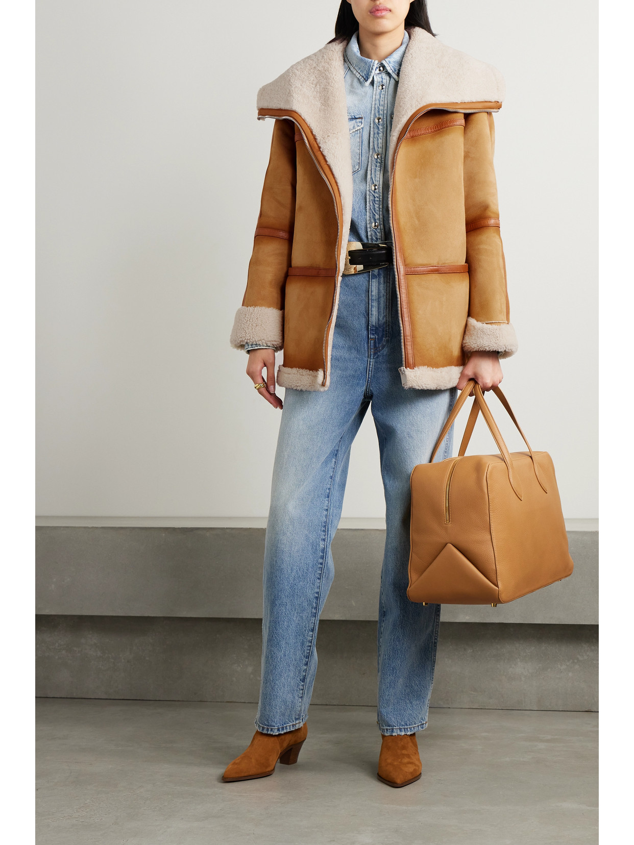 Halfboy Shearling Leather Coat In Brown