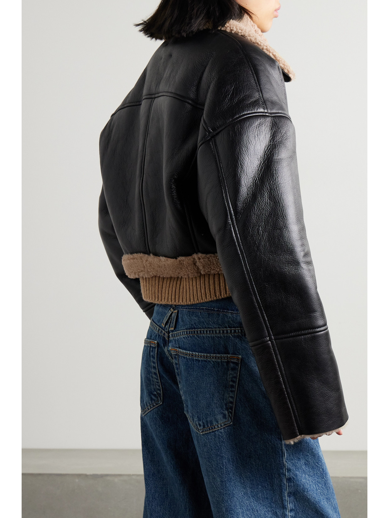 Halfboy Cropped Shearling Jacket In Black
