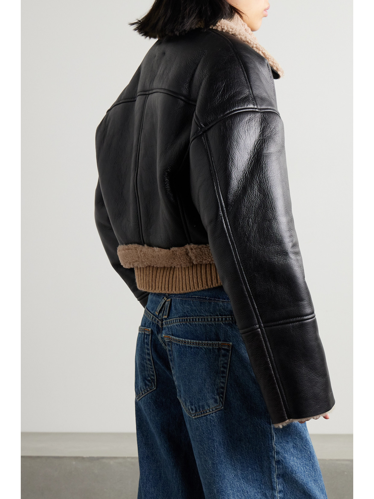 Shop Halfboy Cropped Shearling Jacket In Black