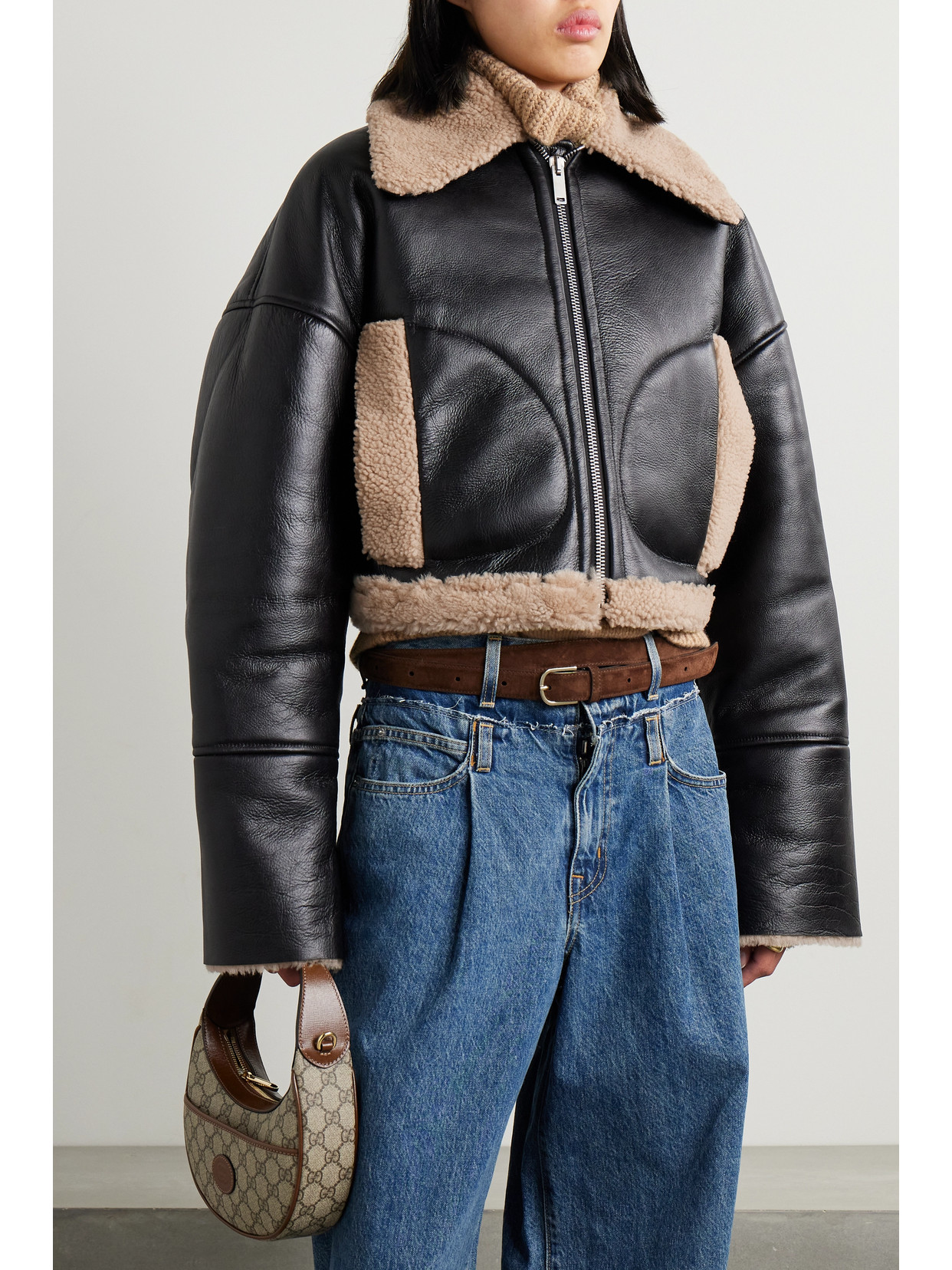 Halfboy Cropped Shearling Jacket In Black