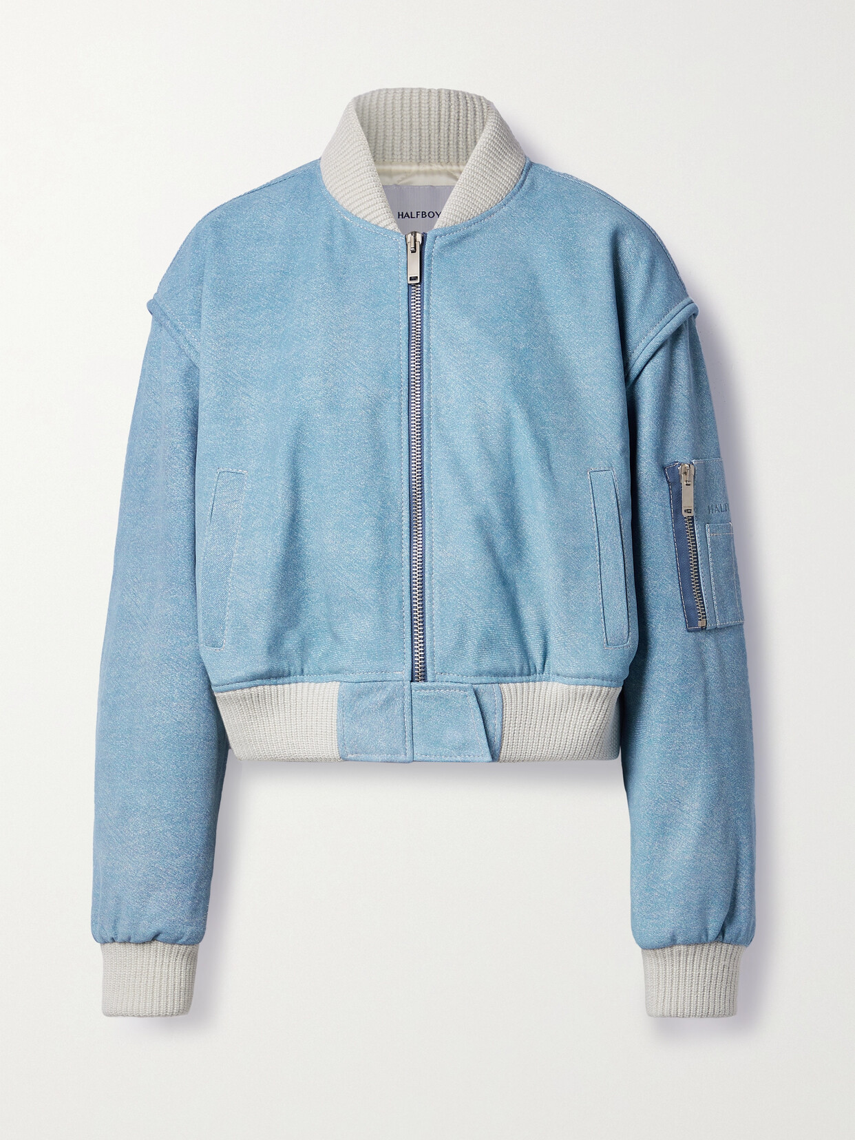 HALFBOY - Printed Suede Bomber Jacket - Blue