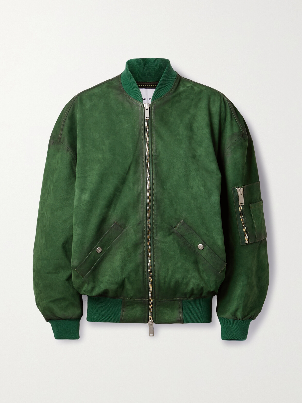 Halfboy Oversized Suede Bomber Jacket In Green