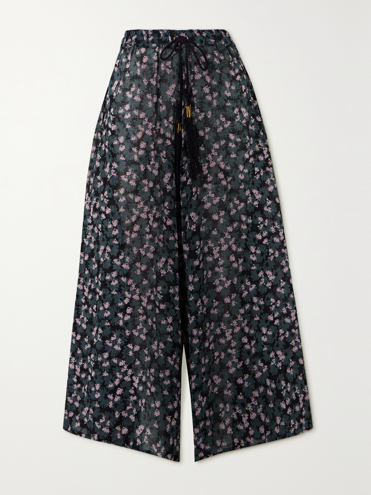 Yvonne S Floral-print Linen-gauze Wide-leg Pants - Black