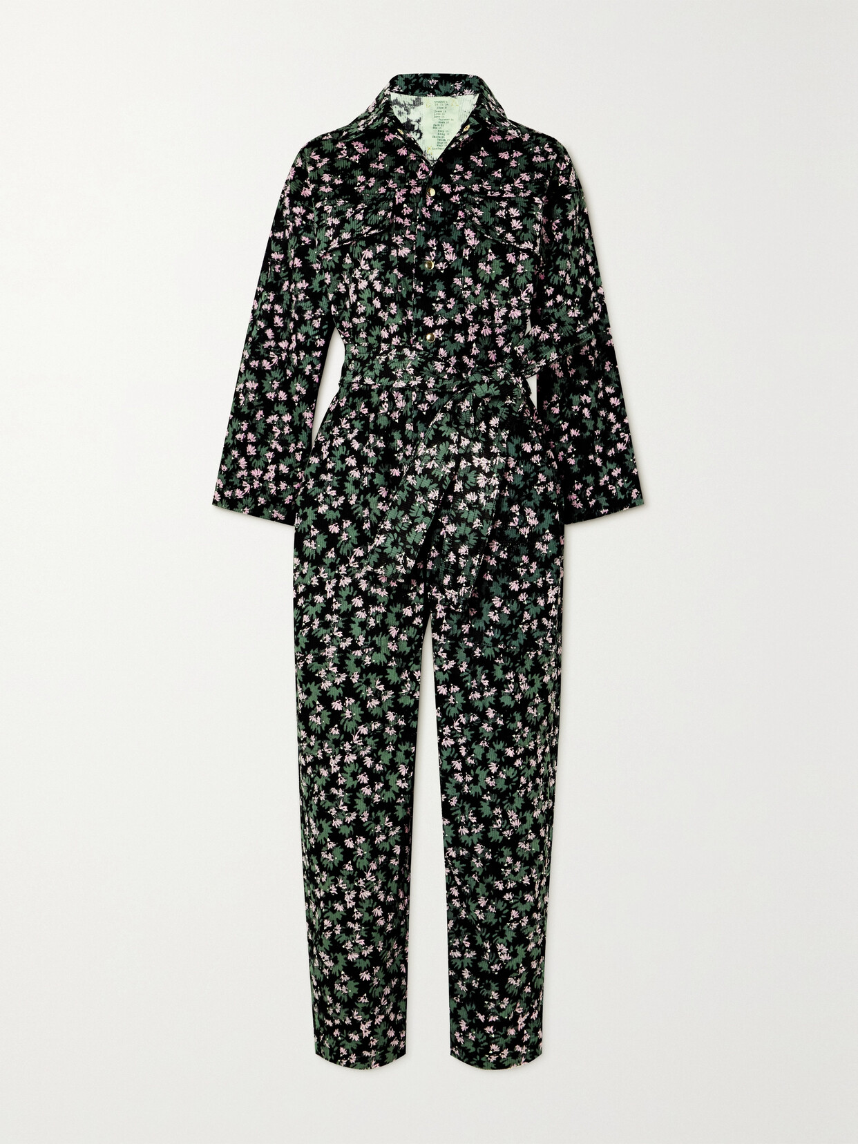 Yvonne S Belted Floral-print Cotton-corduroy Jumpsuit - Black