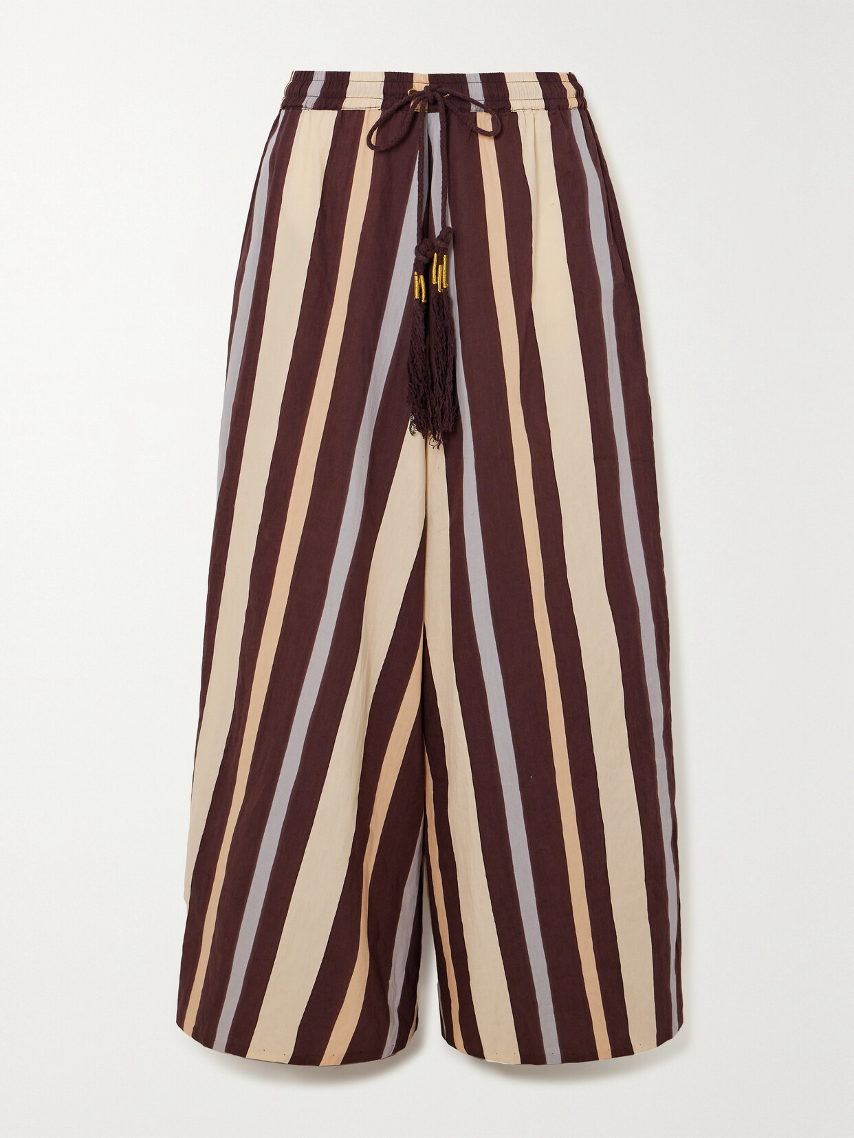 Yvonne S Striped Cotton-poplin Wide-leg Pants - Brown