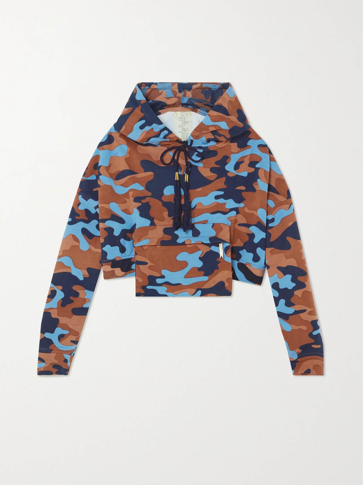 Yvonne S Cropped Camouflage-print Cotton-jersey Hoodie - Blue