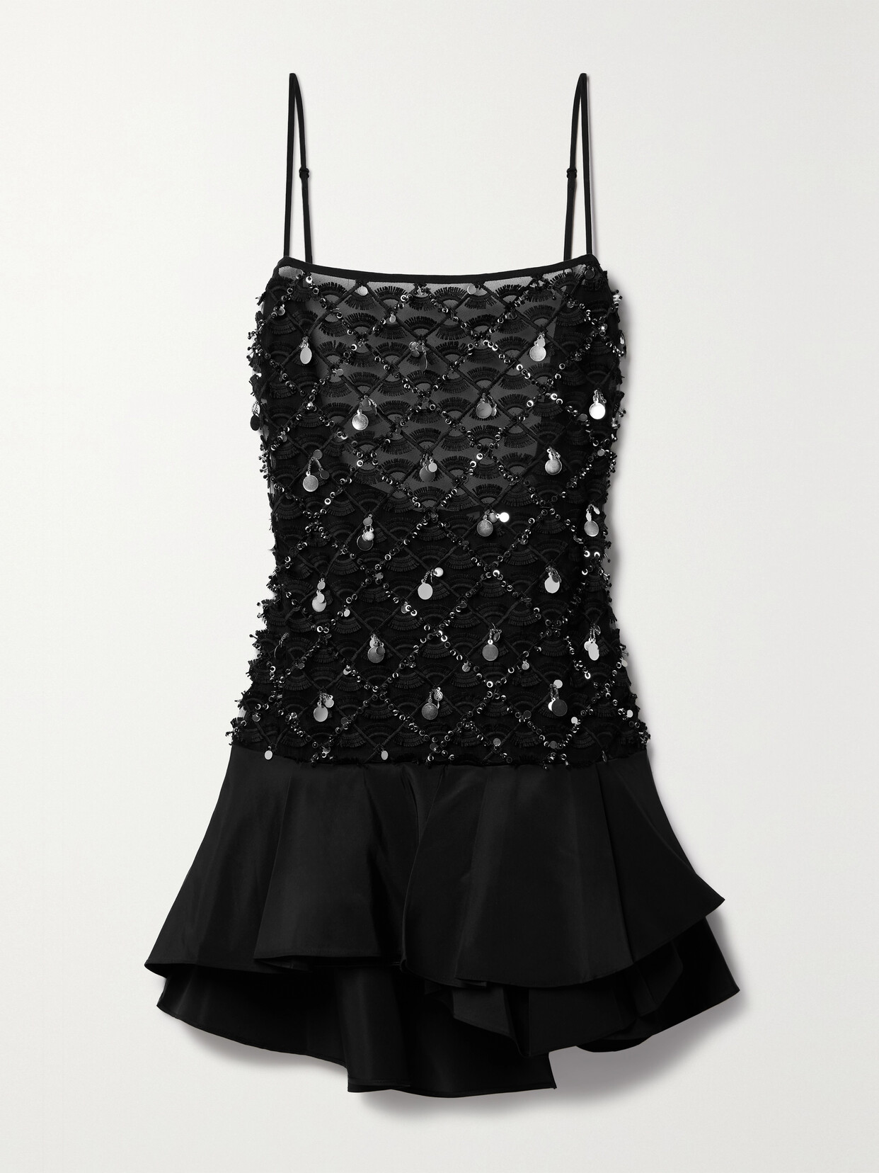 Johanna Ortiz - Folky Affair Embellished Embroidered Tulle And Ruffled Silk-faille Mini Dress - Black