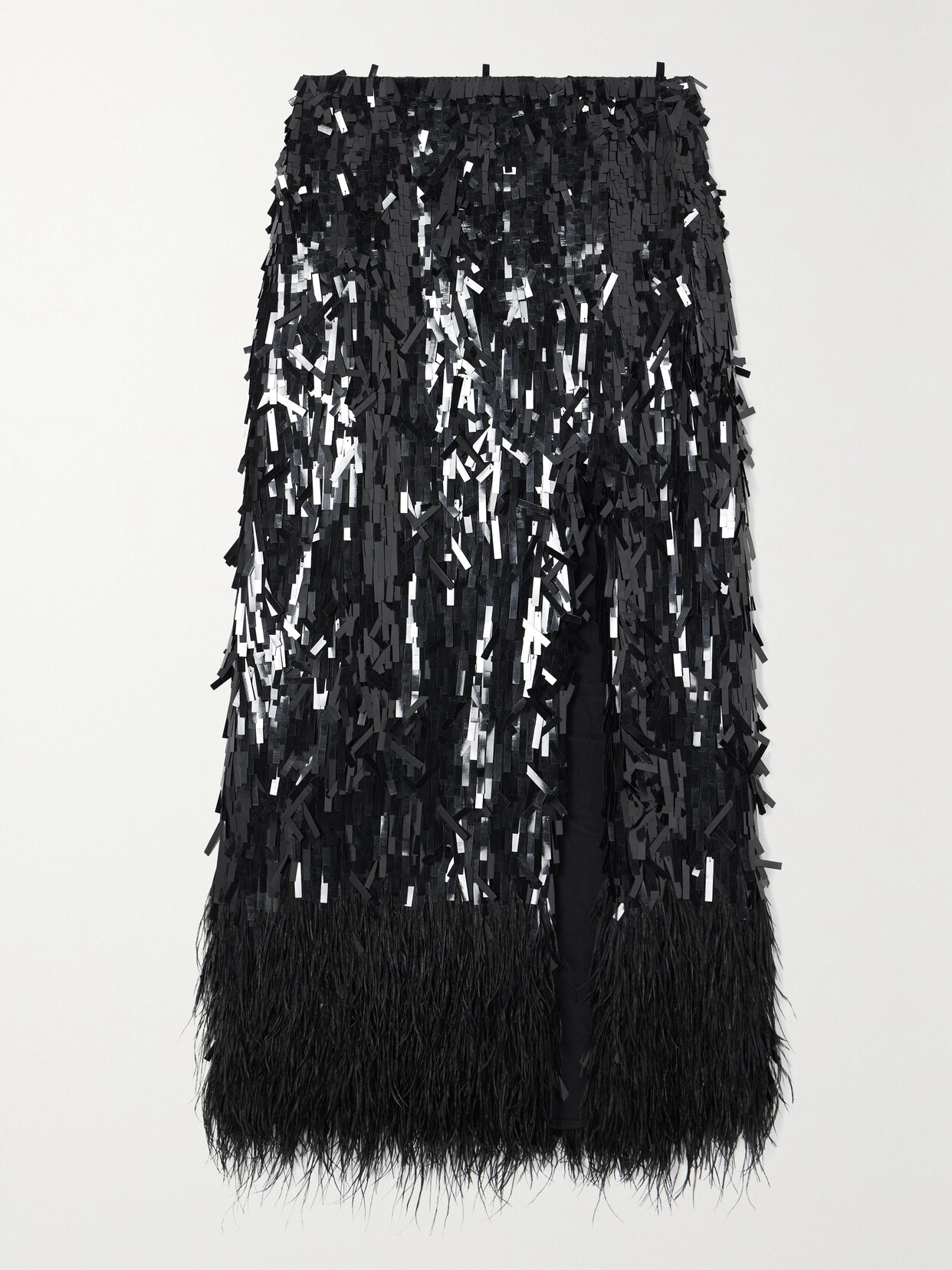 Johanna Ortiz - Euforia Purs Feather-trimmed Sequined Chiffon Midi Skirt - Black