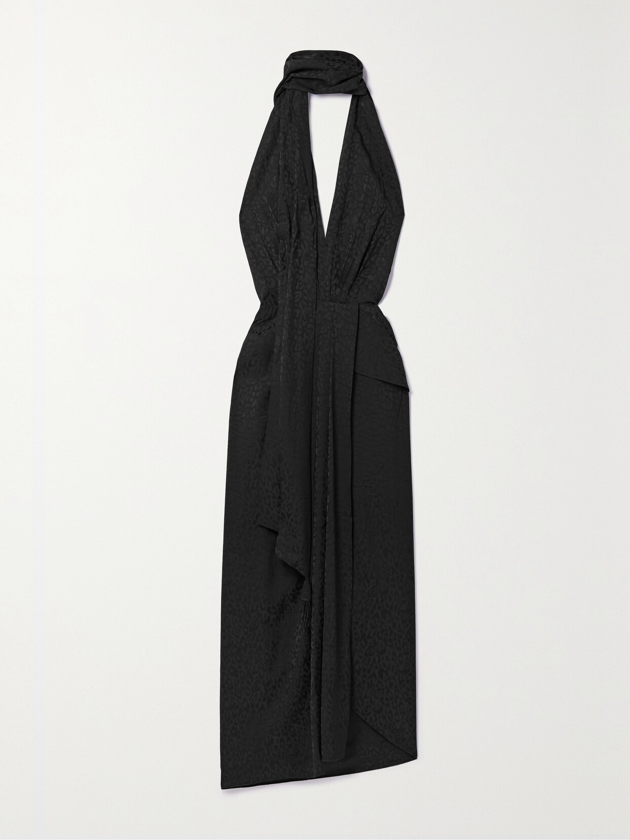 Johanna Ortiz Wildly Beautiful Gathered Satin-jacquard Halterneck Maxi Dress
