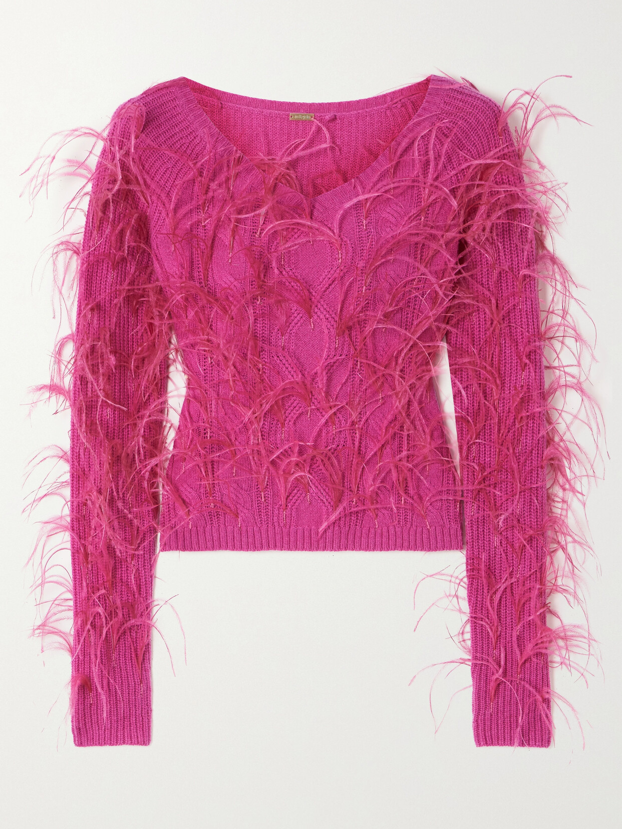 Cult Gaia - Danton Feather-embellished Ribbed Merino Wool-blend Top - Pink