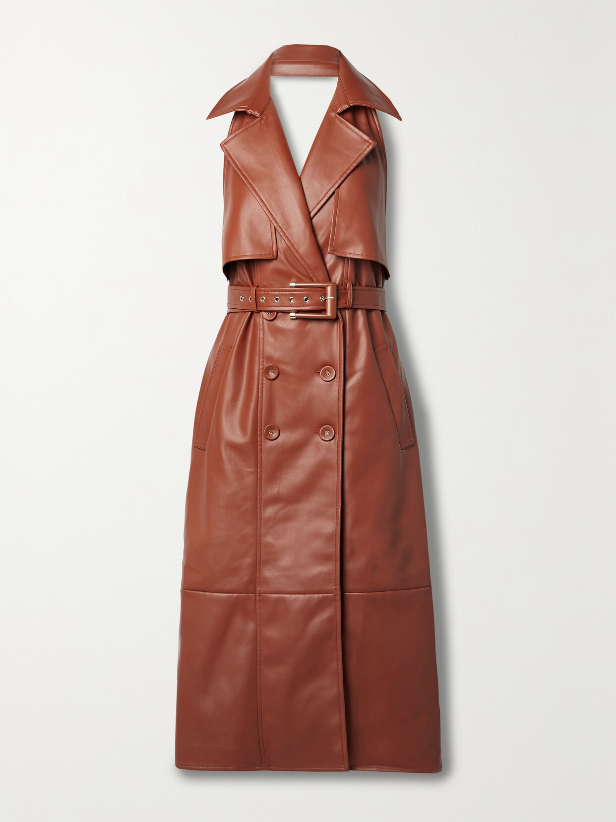 Cult Gaia - Reverie Double-breasted Belted Faux Leather Midi Dress - Brown