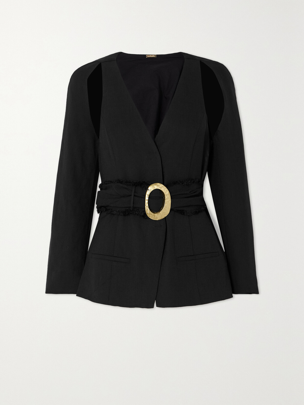 Cult Gaia Noey Belted Cutout Woven Blazer In Black