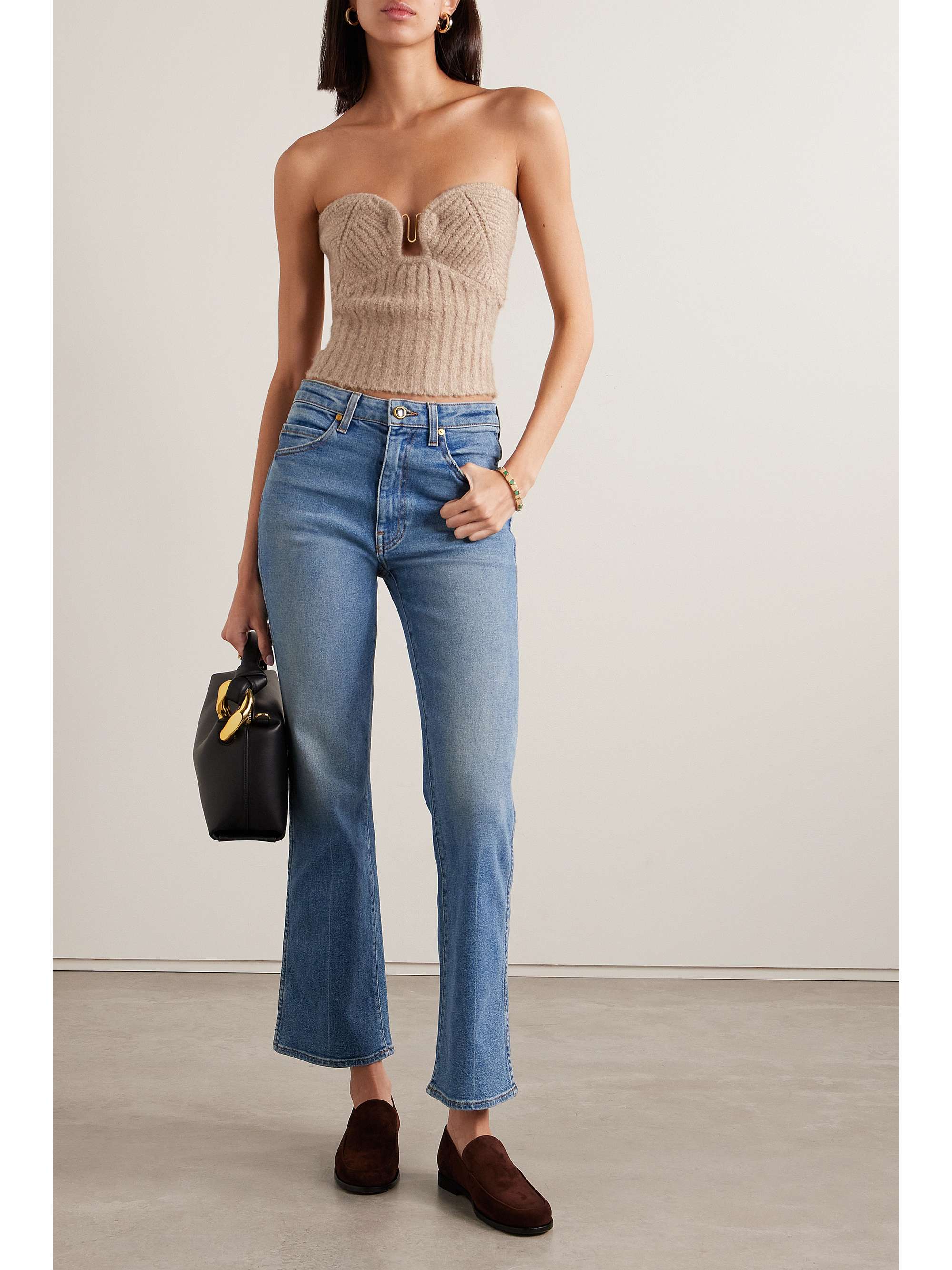 CULT GAIA Ellison strapless cropped embellished ribbedknit top NETA