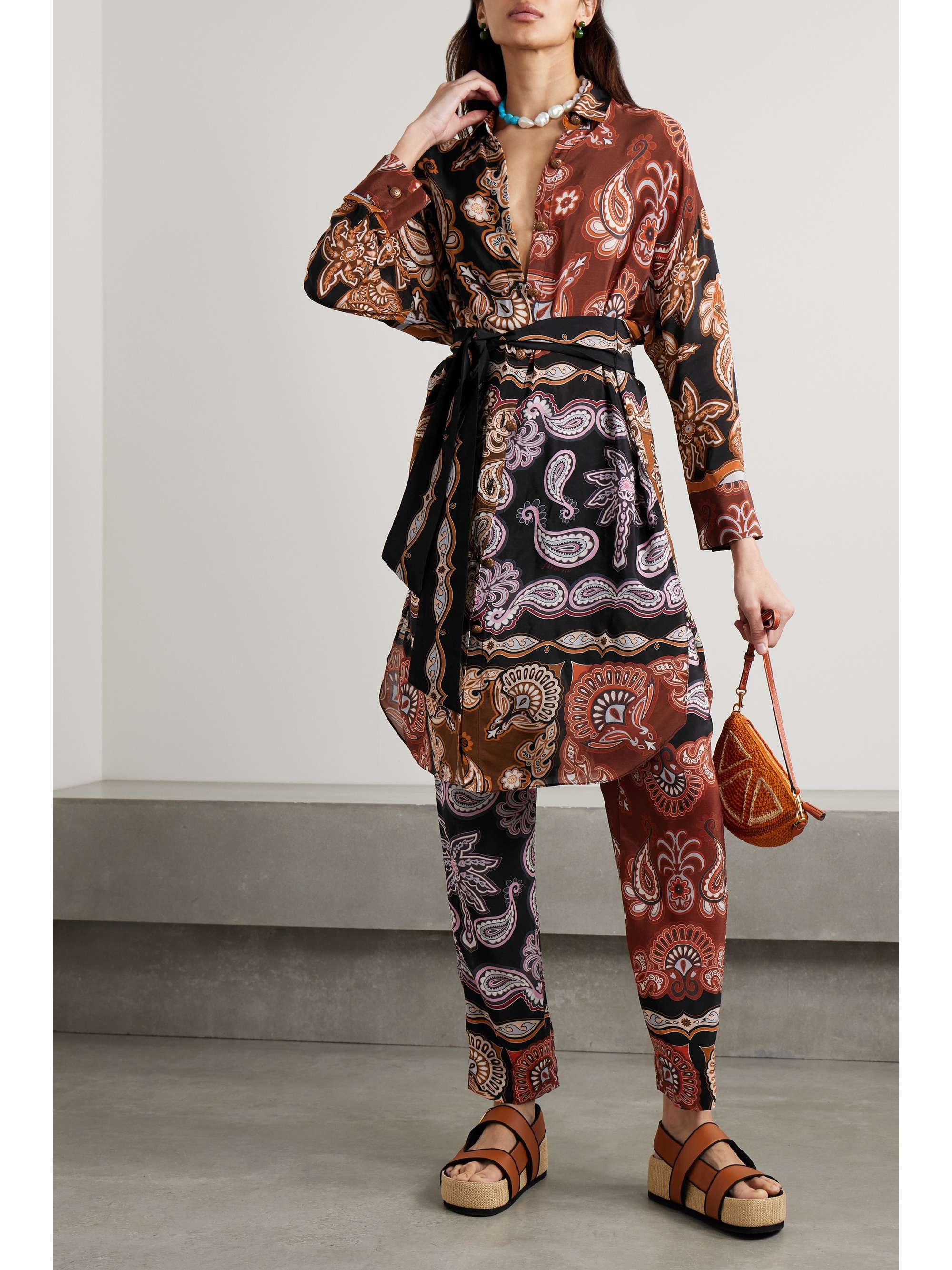 FARM RIO Belted printed crepe de chine tunic | NET-A-PORTER