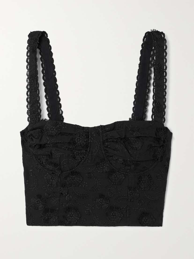 Farm Rio Cropped Embroidered Crepe Bustier Top - x large