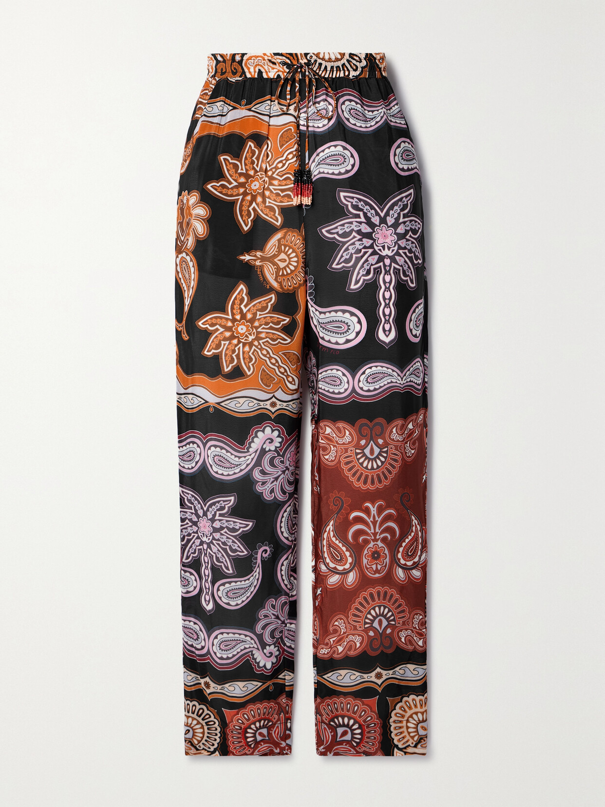 Farm Rio - Embellished Printed Crepe De Chine Tapered Pants - Black