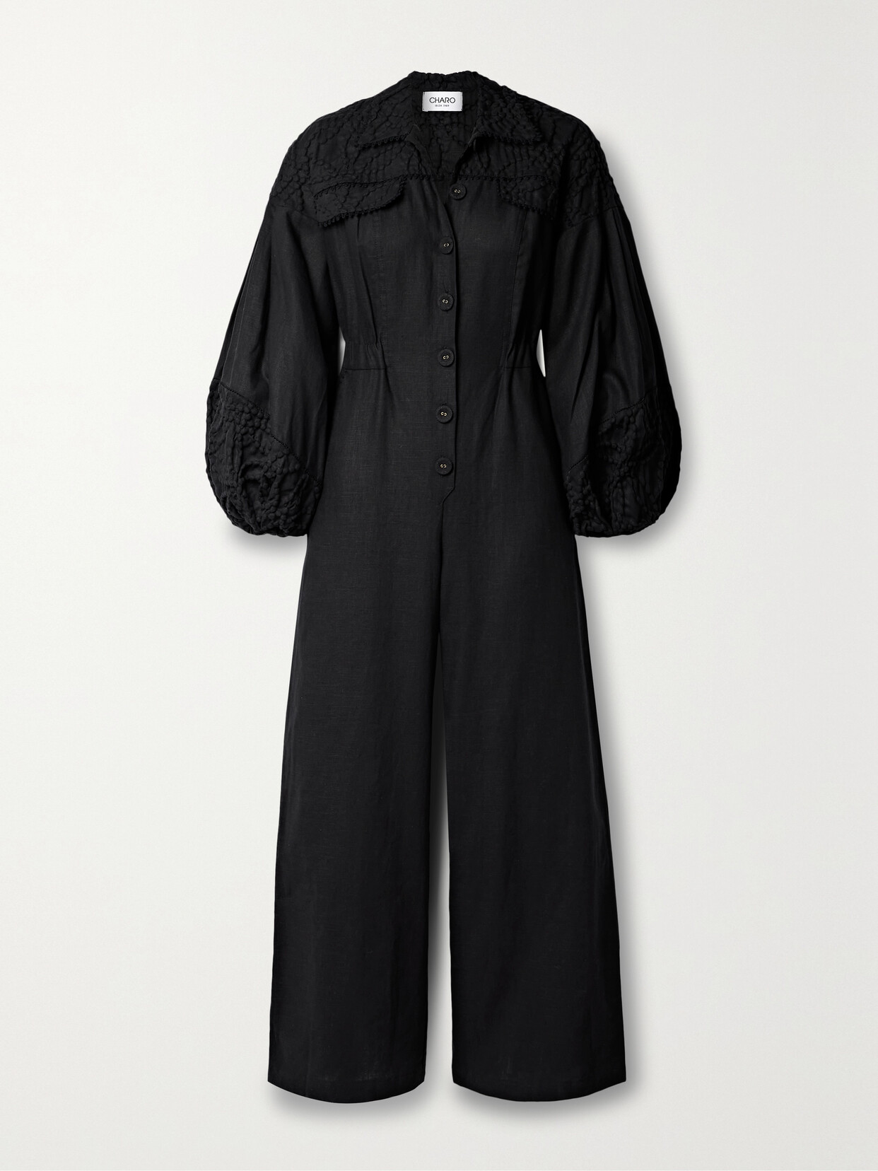 Charo Ruiz Kyony Cloqué-trimmed Ramie-blend Jumpsuit - Black